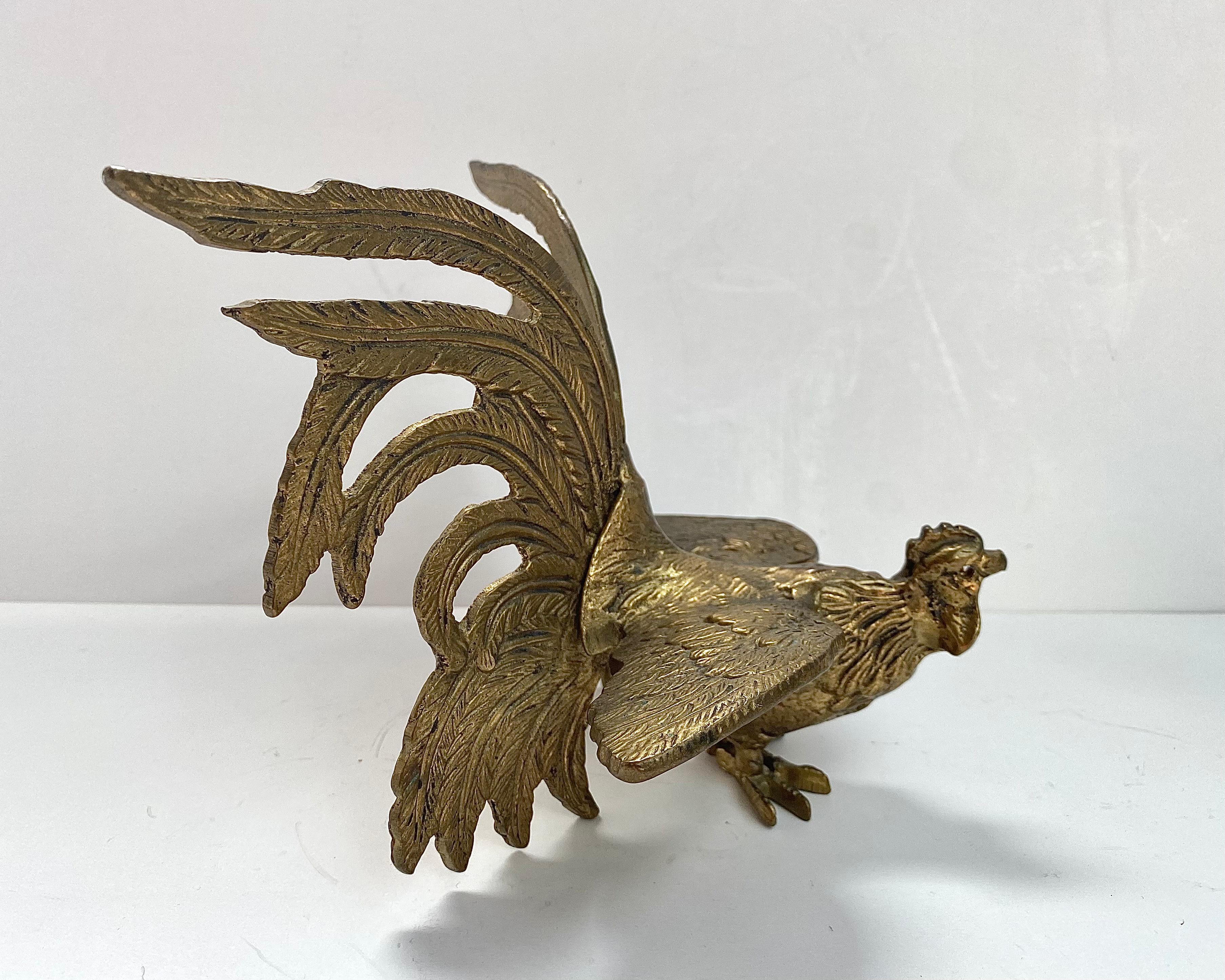 Vintage Bronze Rooster Statuette, Cocks Fights Set 2, France, 1960s In Excellent Condition For Sale In Bastogne, BE