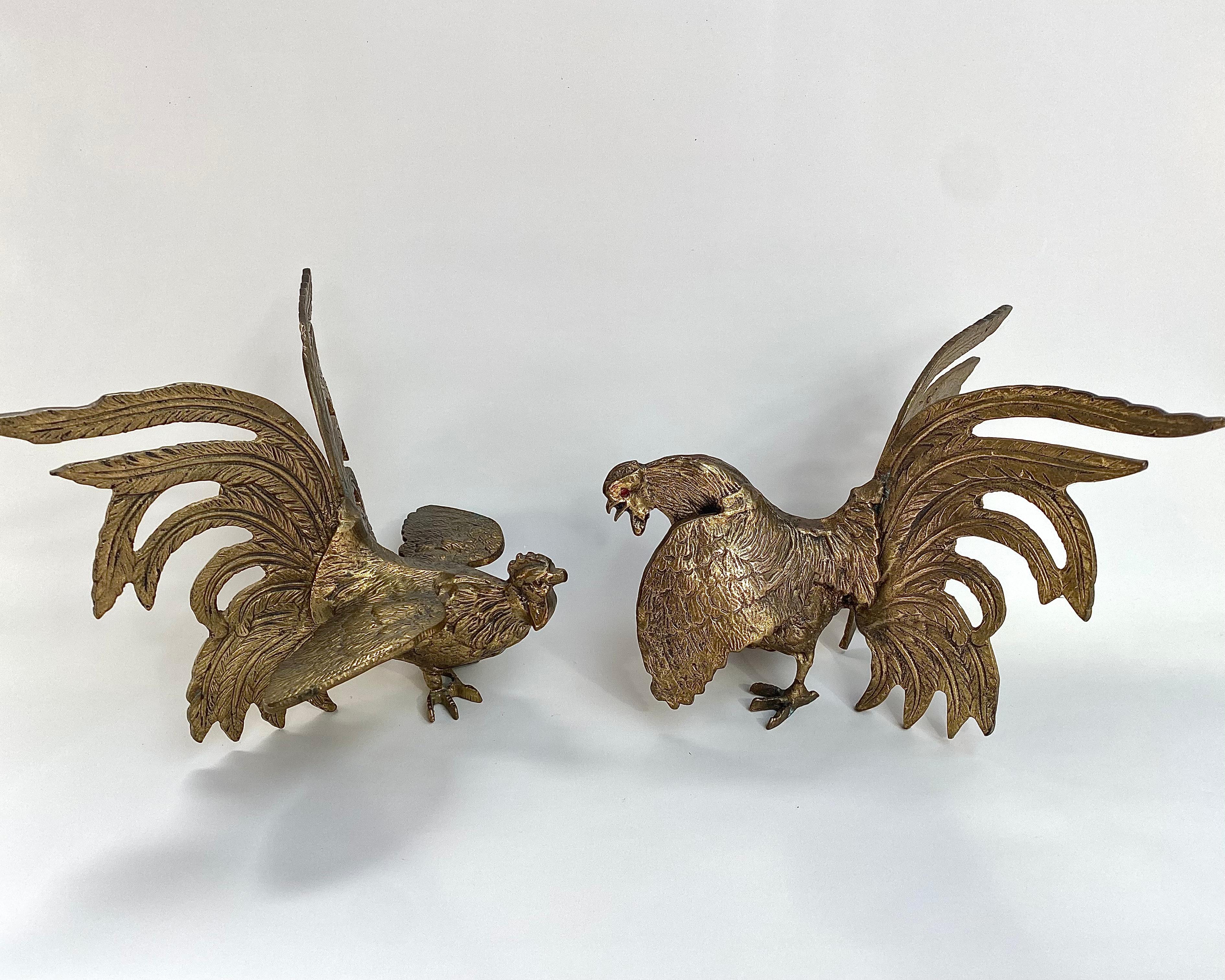 Mid-20th Century Vintage Bronze Rooster Statuette, Cocks Fights Set 2, France, 1960s For Sale