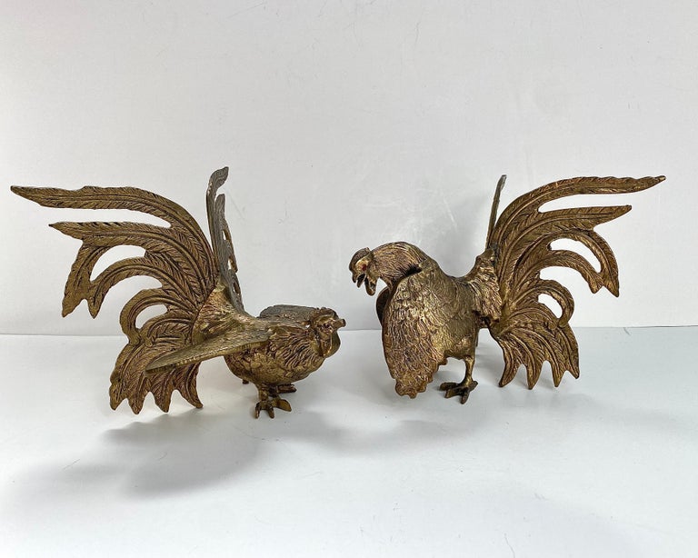 Broche Ancienne Grand Coq En Bronze Doré - Style Art Nouveau, France, Occasion Bon état