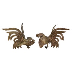 Retro Bronze Rooster Statuette, Cocks Fights Set 2, France, 1960s