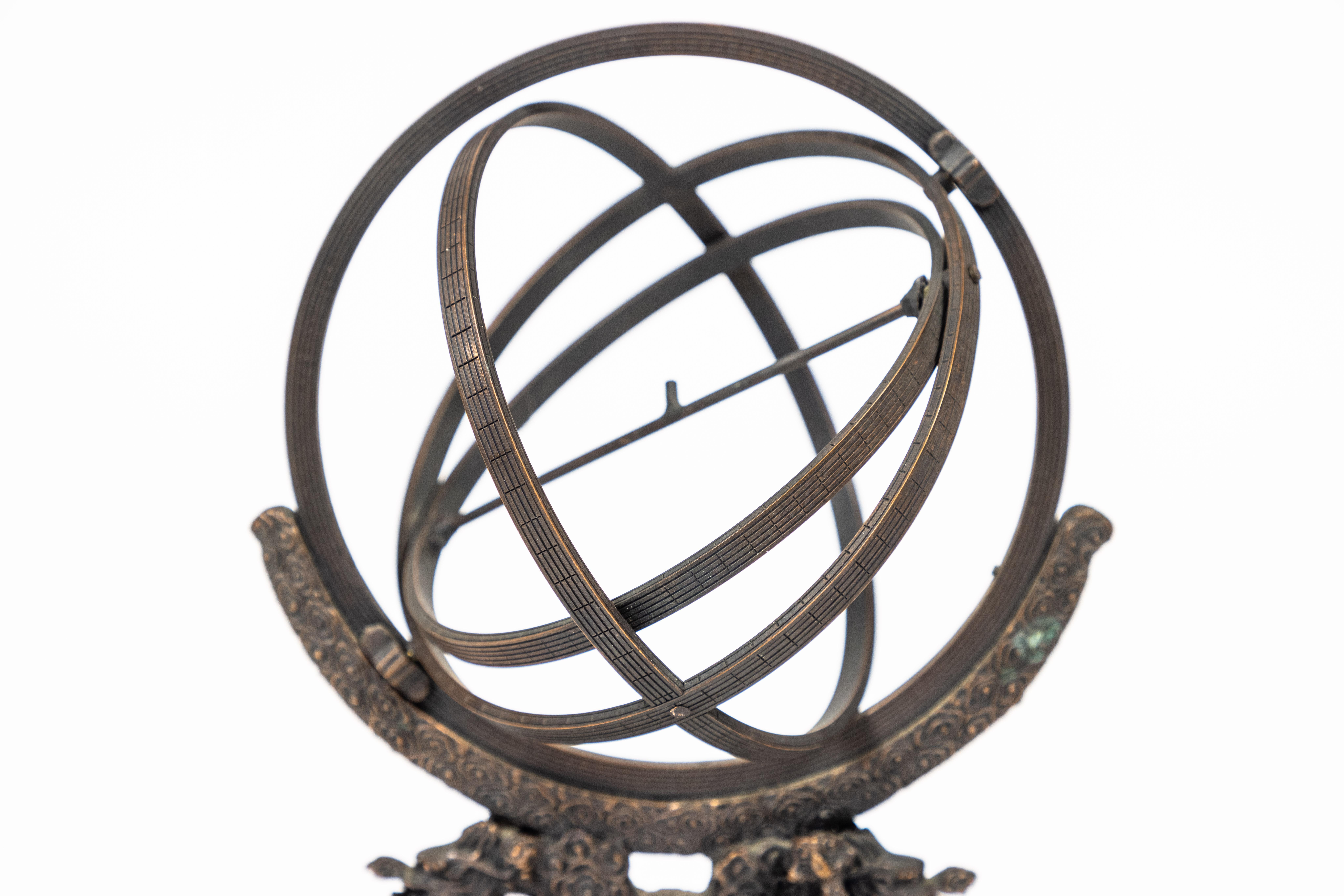 Vintage Bronze Rotating Sphere In Excellent Condition In Pasadena, CA