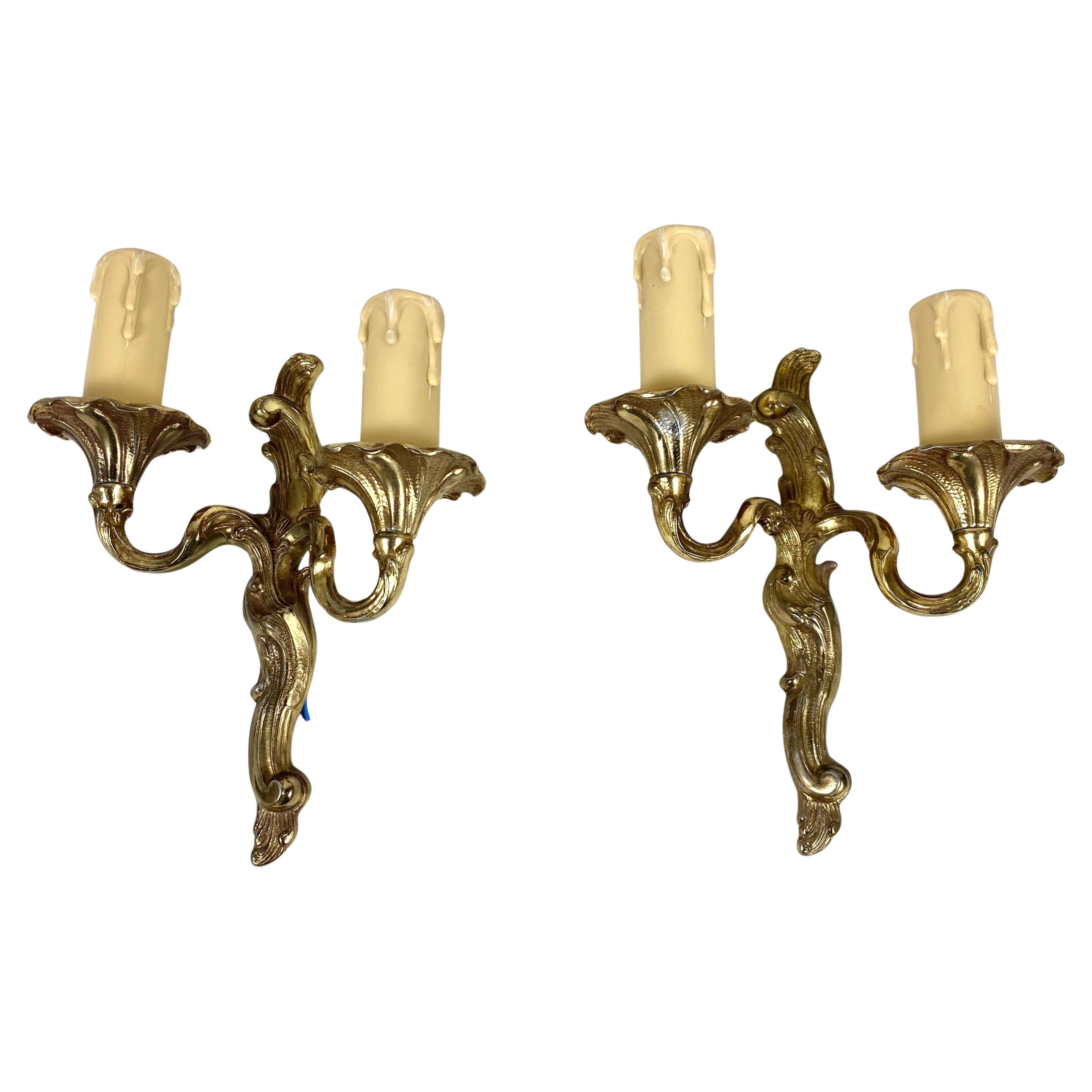 Vintage-Wandleuchter aus Bronze, 2er-Set, massiver, Belgien, 1960er Jahre