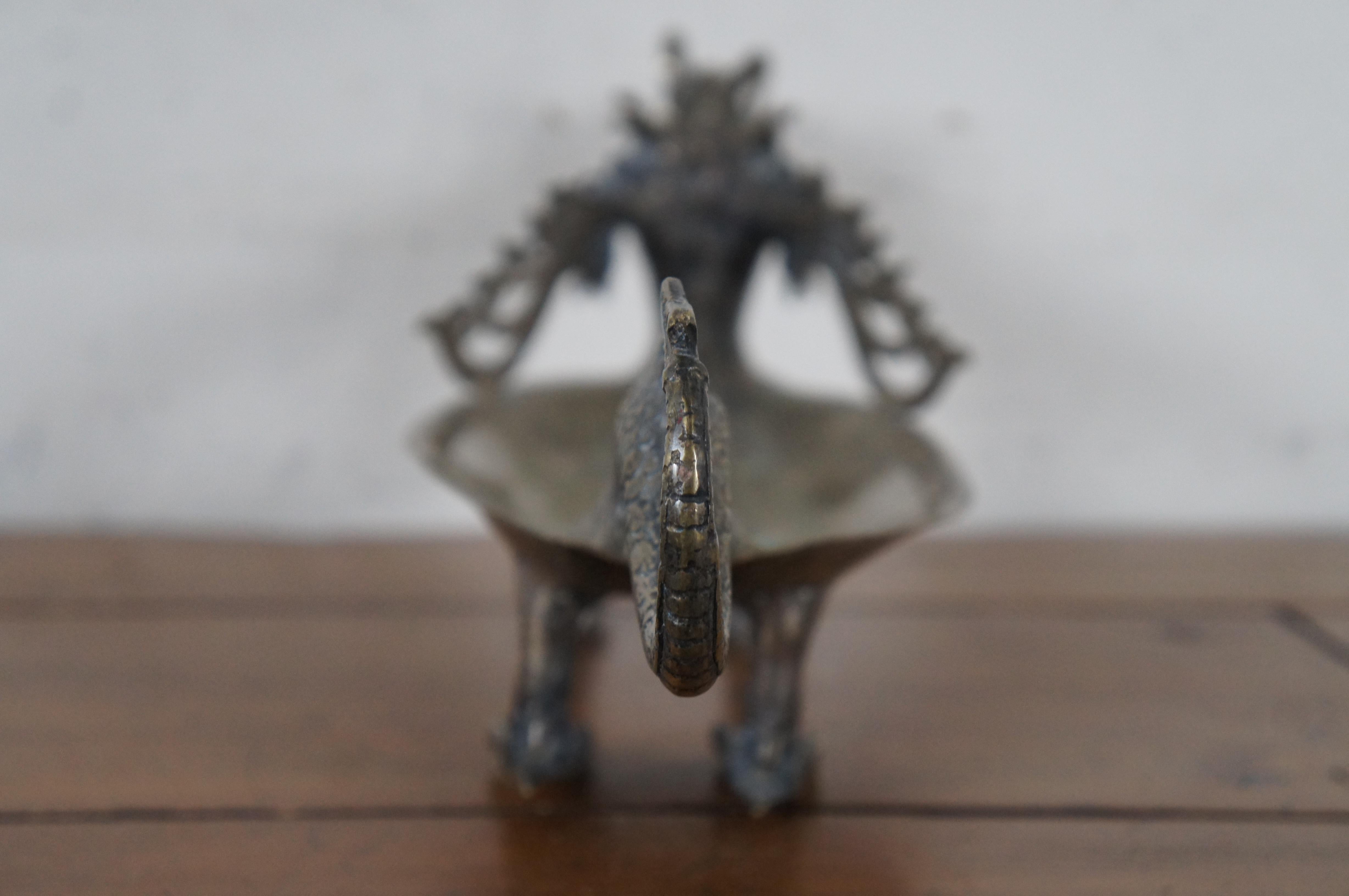 Vintage Bronze Sculptural Chinese Dragon Centerpiece Serving Tray Bowl Compote 2 For Sale 1