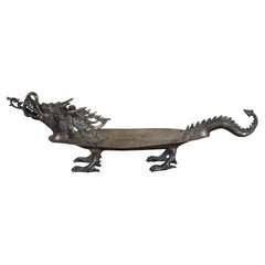 Retro Bronze Sculptural Chinese Dragon Centerpiece Serving Tray Bowl Compote 2
