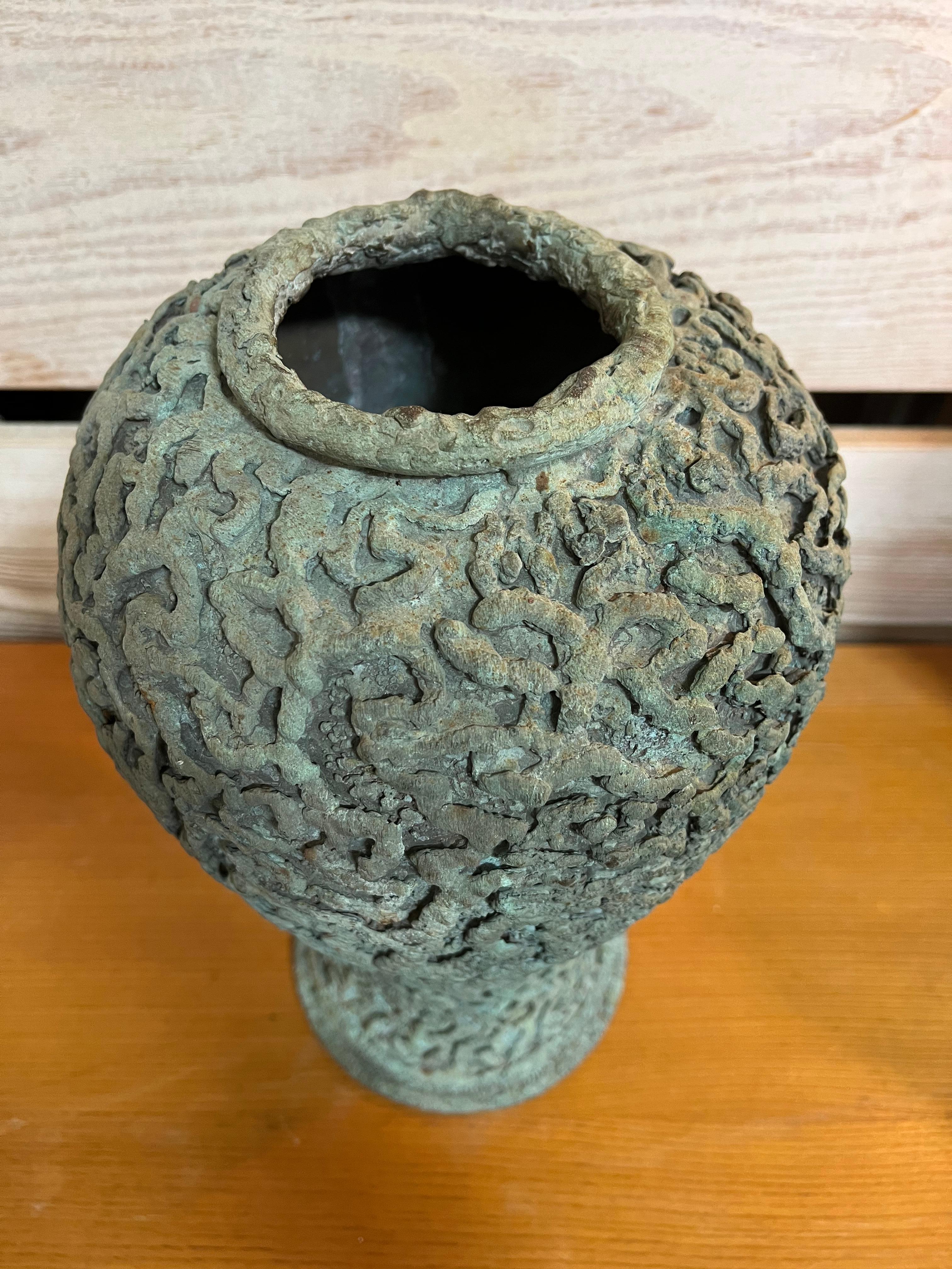 Mid-Century Modern Vintage Bronze Sculptural Vase By Charles Fach For Sale