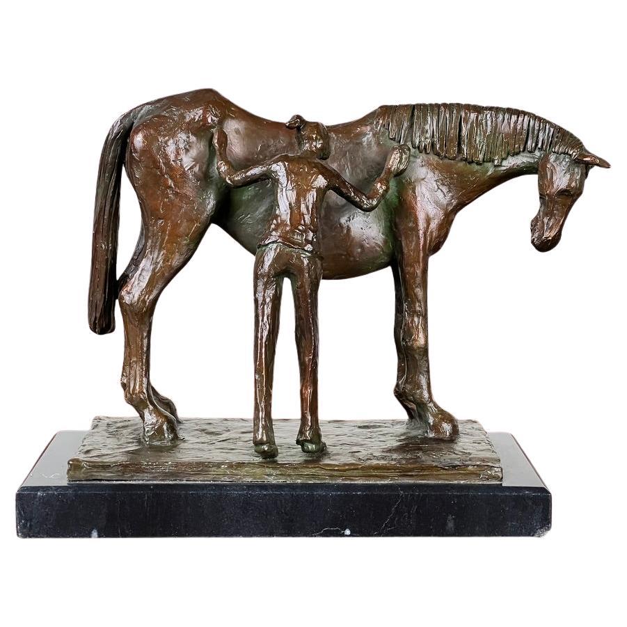 Scultura in bronzo vintage "Una lunga amicizia" di Frank Califano