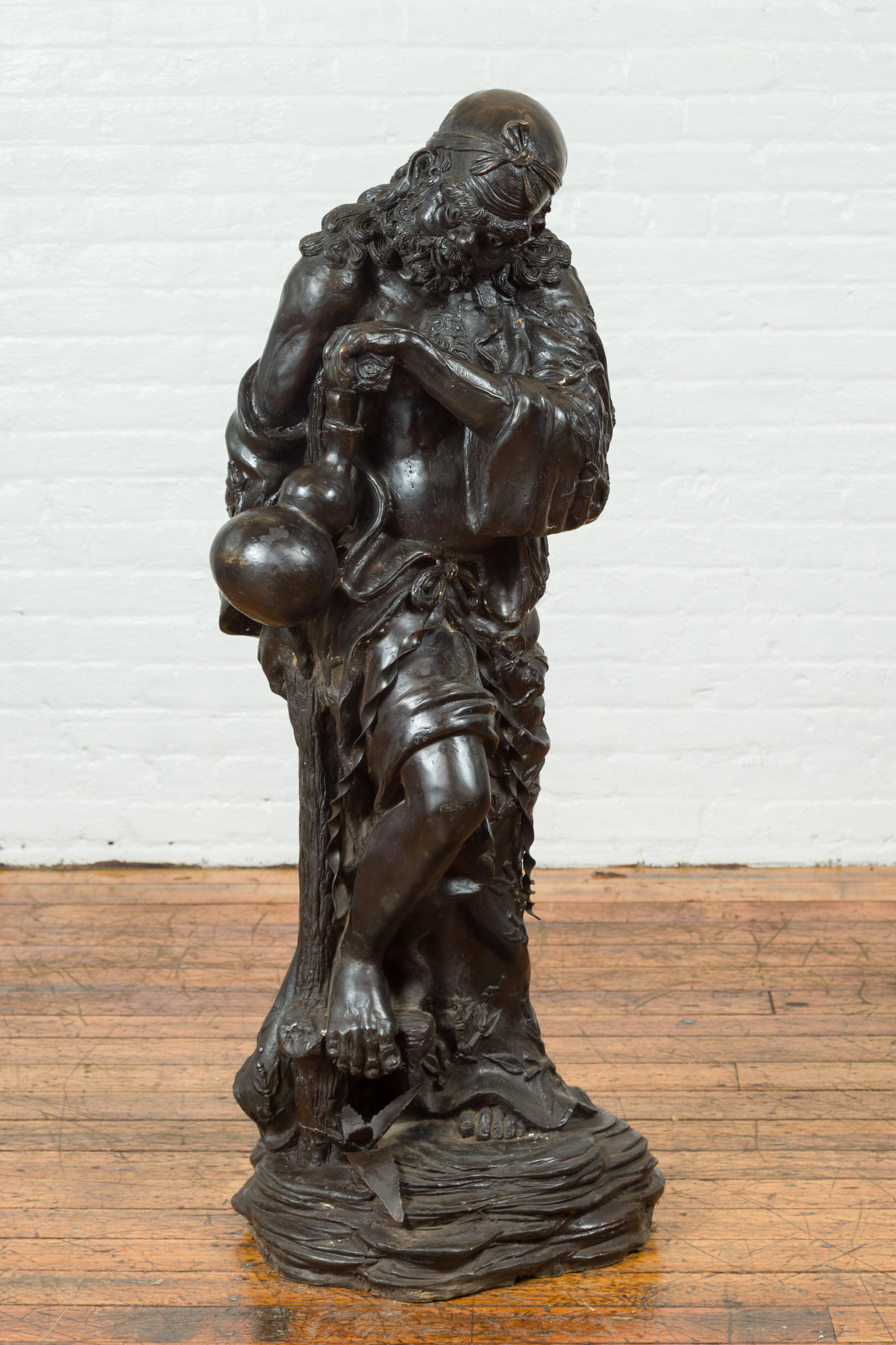 Vintage Bronze Sculpture Depicting a Mythical Warrior Holding a Flask For Sale 11
