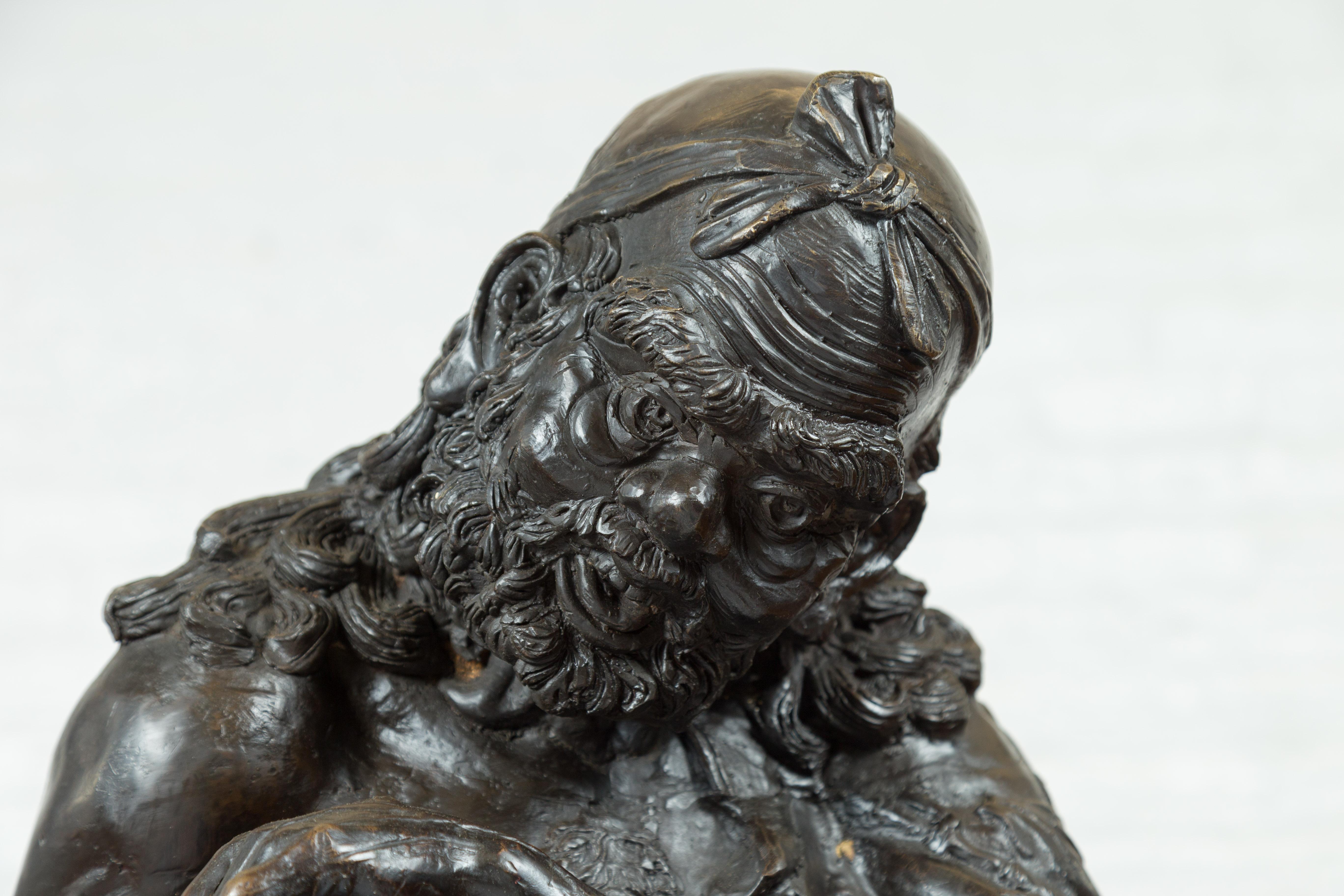 Vintage Bronze Sculpture Depicting a Mythical Warrior Holding a Flask For Sale 12