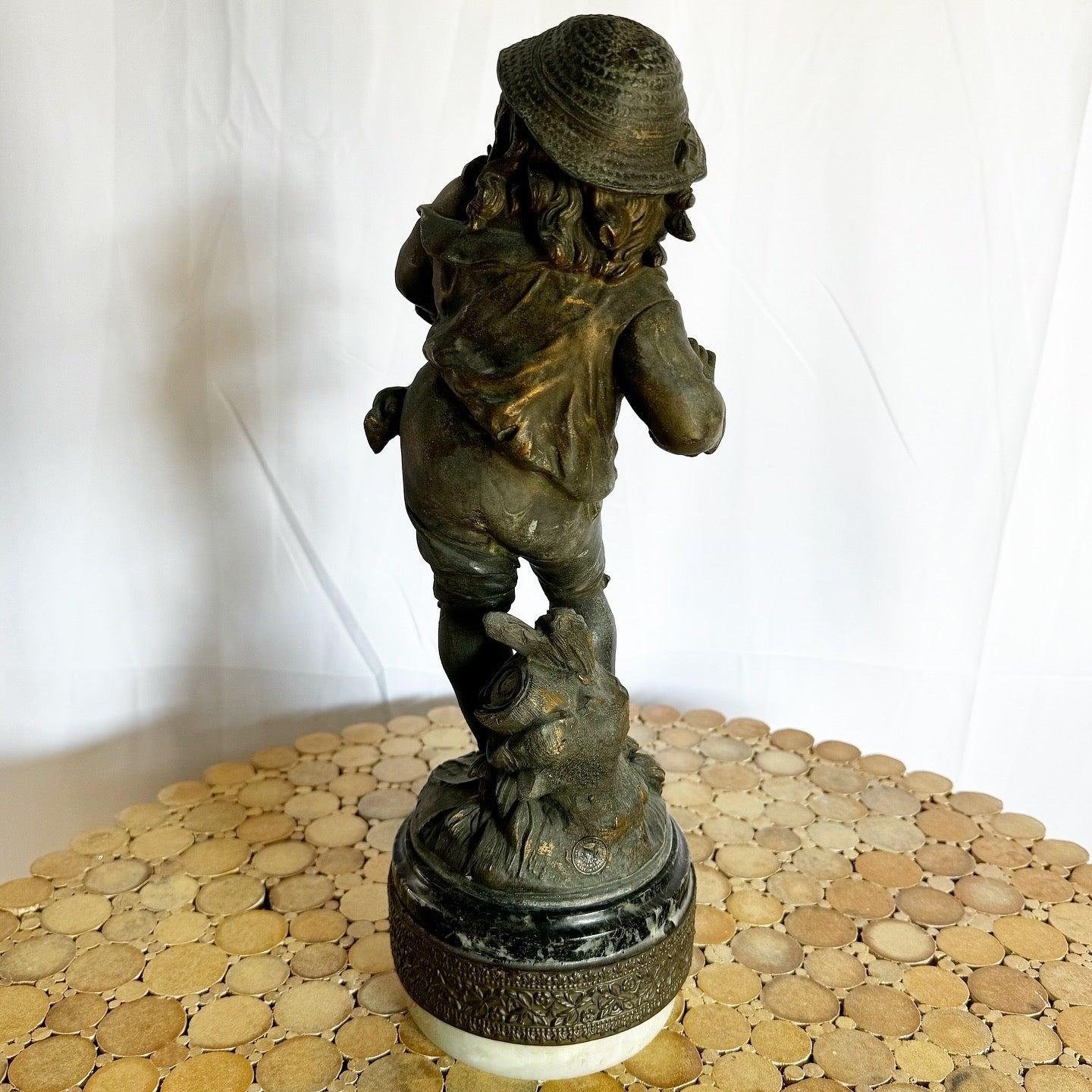 Bronzo Scultura in bronzo vintage di ragazzo su base di marmo in vendita