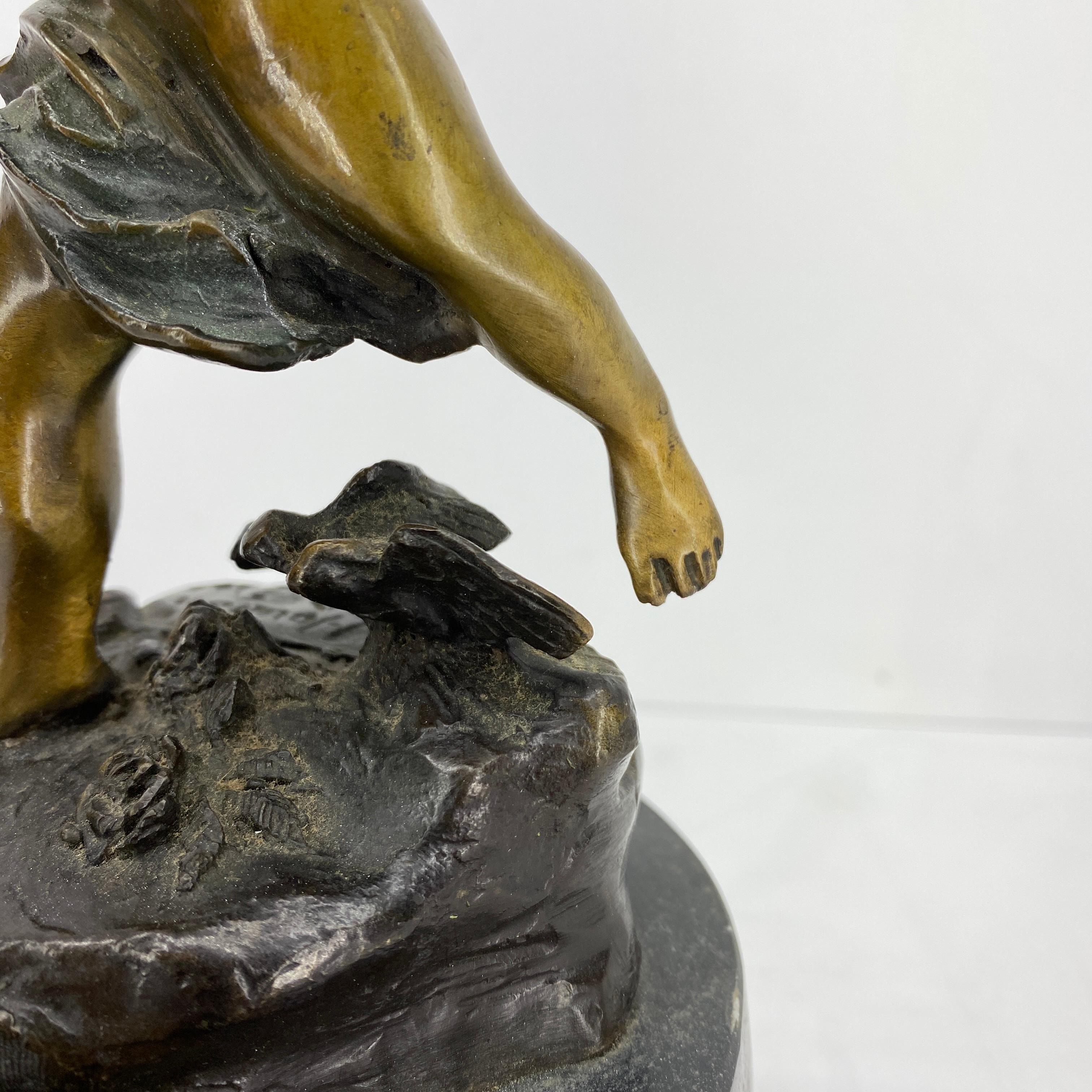 Vintage Bronze Sculpture of Cupid on Black Marble Base after Houdon 6