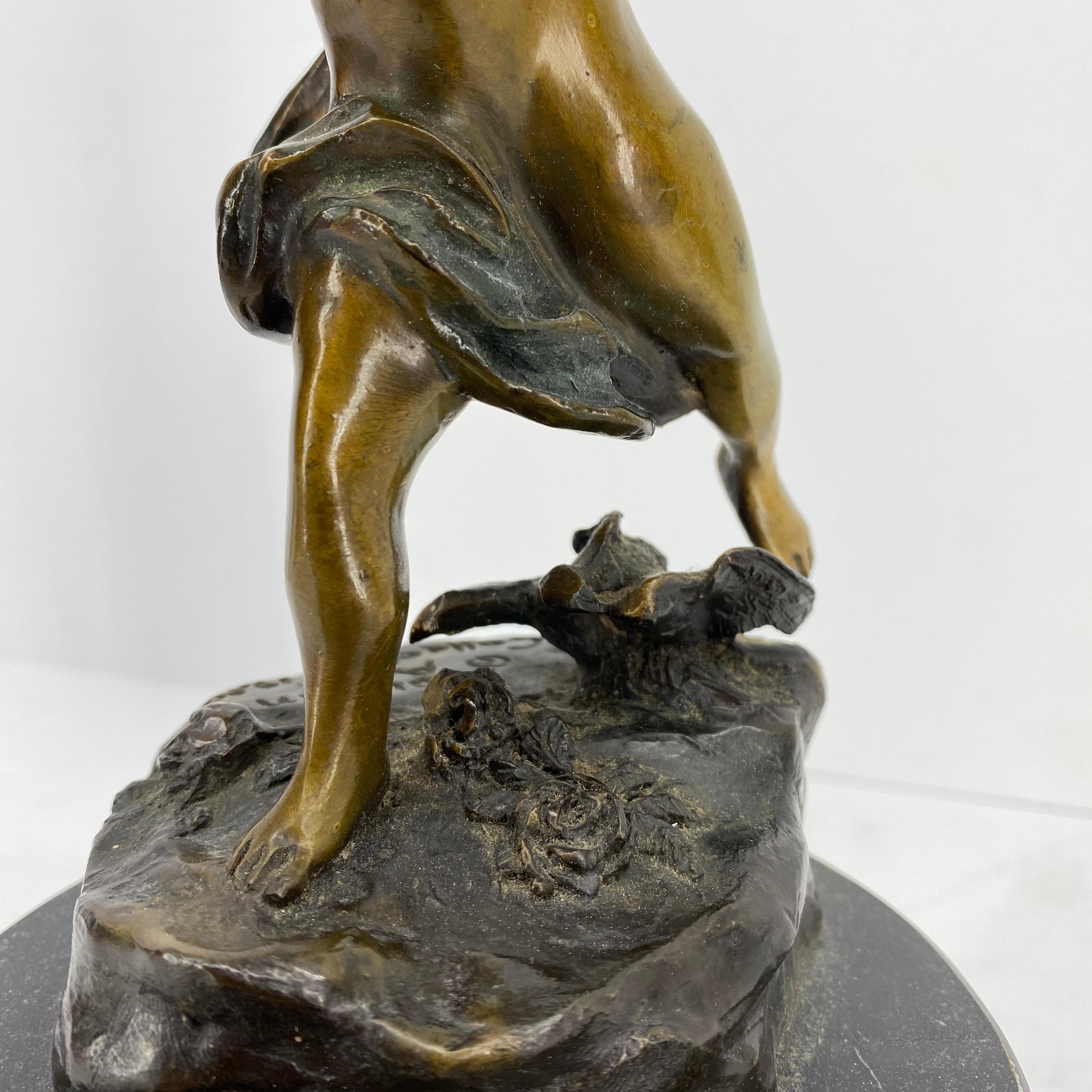 Vintage Bronze Sculpture of Cupid on Black Marble Base after Houdon 2