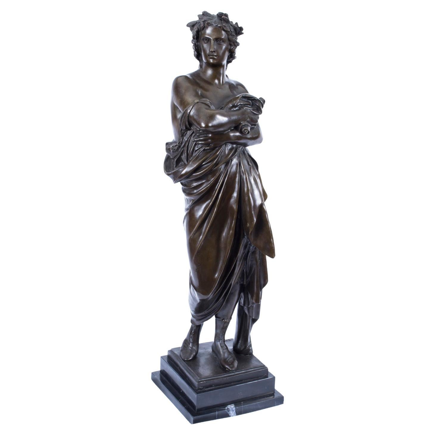 Vintage Bronze Sculpture of Roman Emperor on Marble Base 20th C