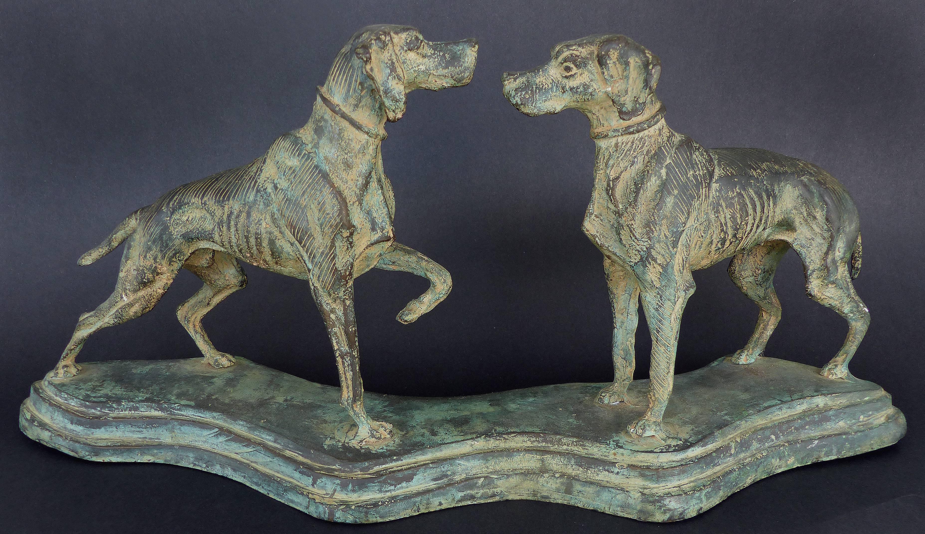 bronze hunting dog sculpture