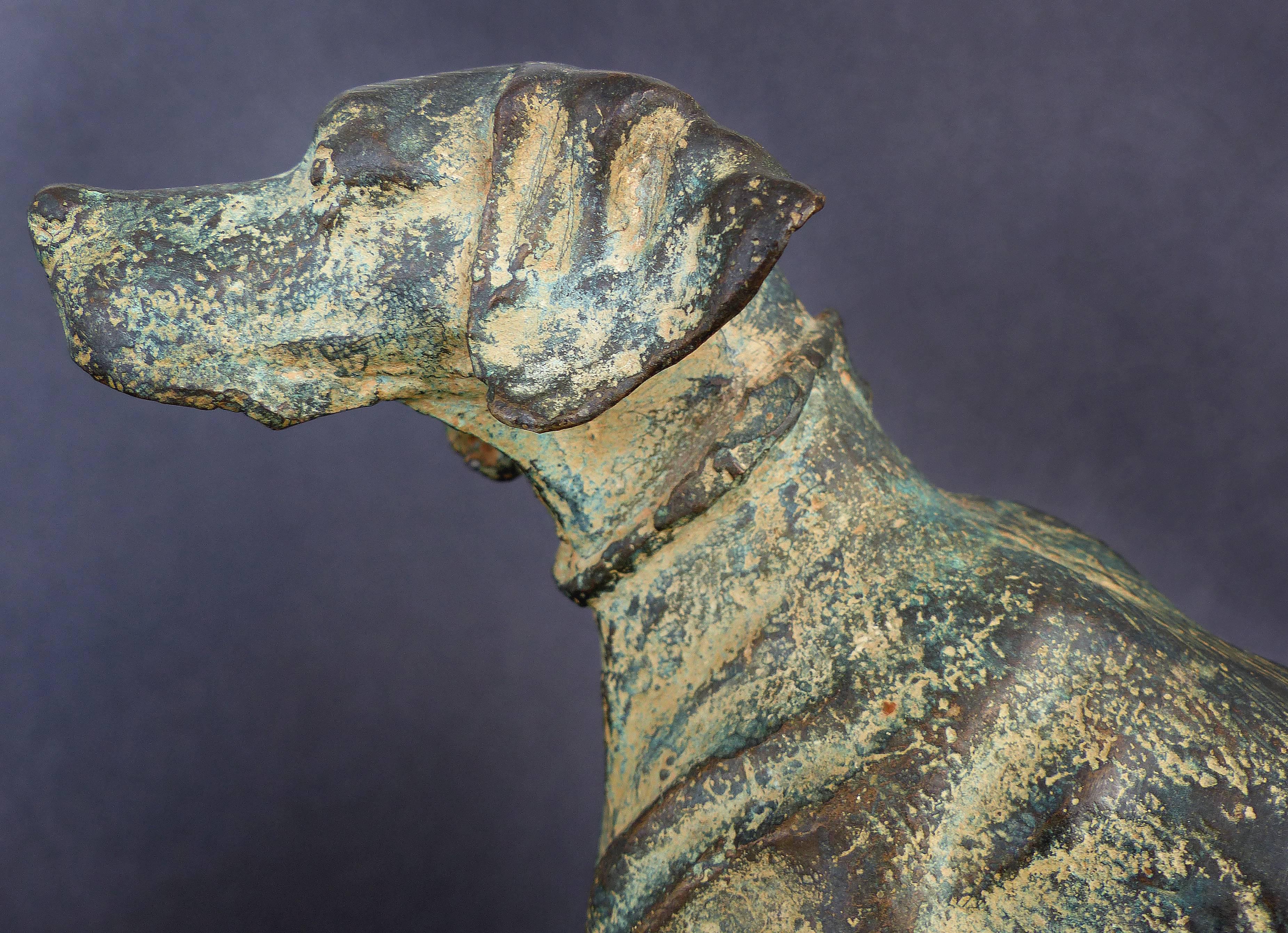 Cast Vintage Bronze Sculpture of Two Hunting Dogs