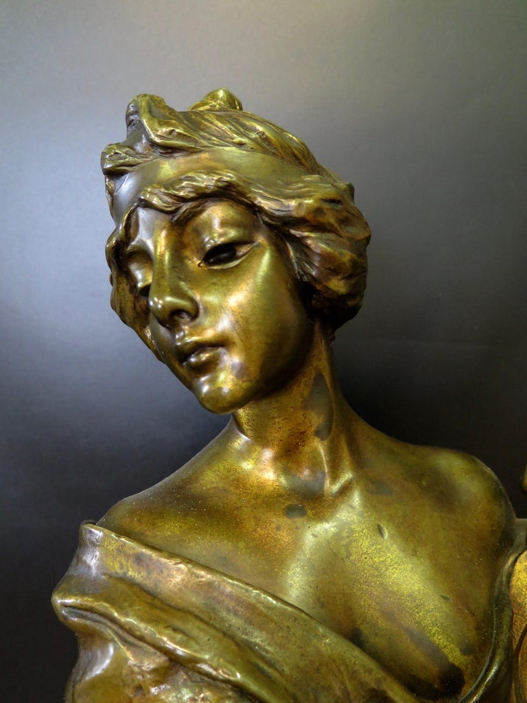 Vintage Bronze Sculpture, "Sapho" by E. Villanis For Sale at 1stDibs