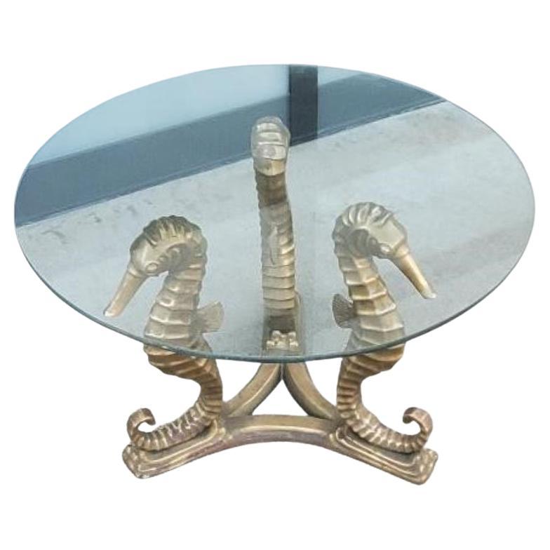 Table basse sculptée en bronze vintage avec plateau en verre d'origine en vente
