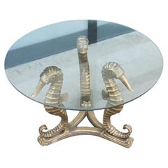 Vintage Bronze Seahorse Sculptured Cocktail / Coffee Table W Original Glass Top