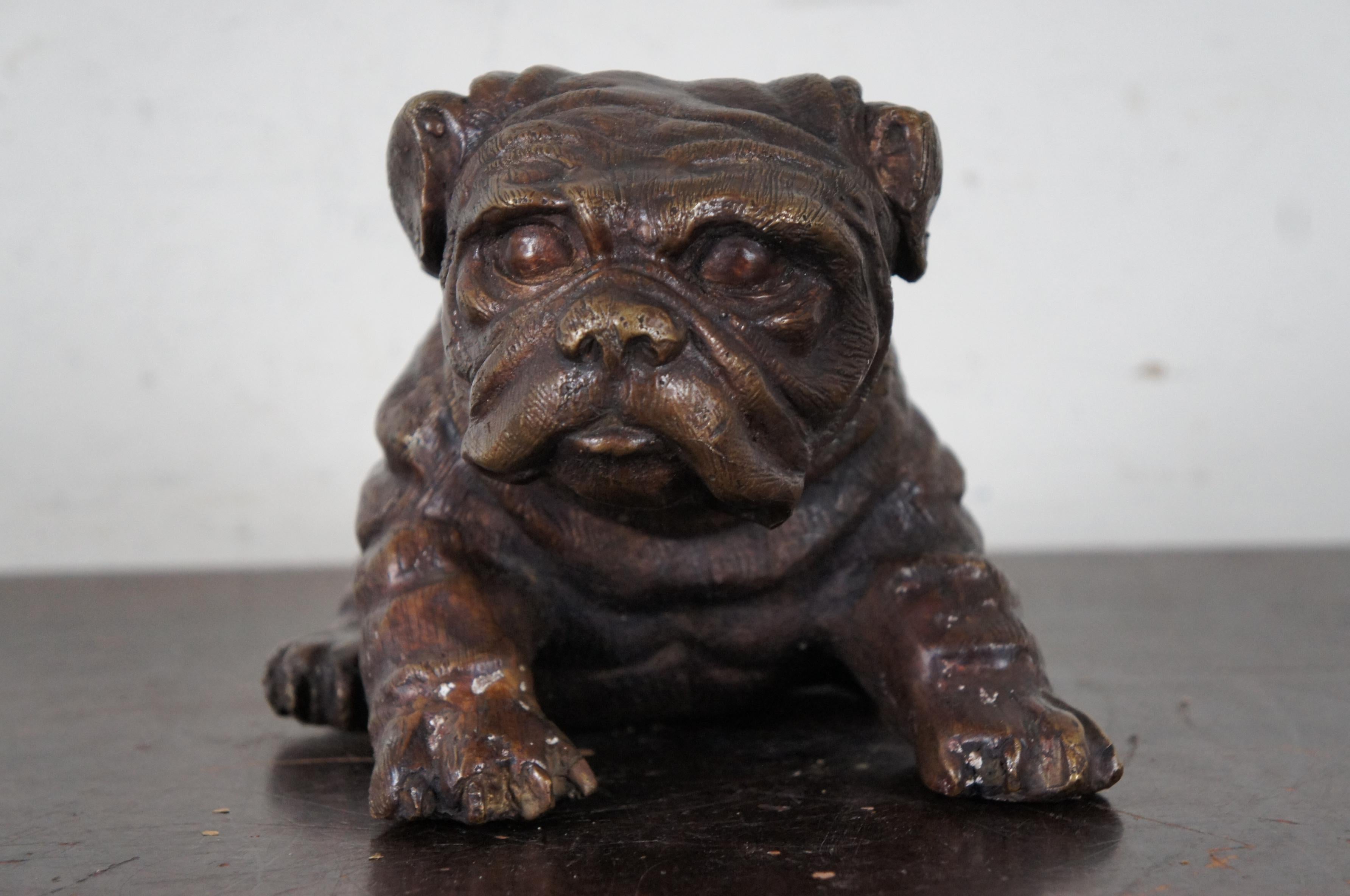 20th Century Vintage Bronze Seated Bulldog Puppy Dog Figurine Sculpture Paperweight