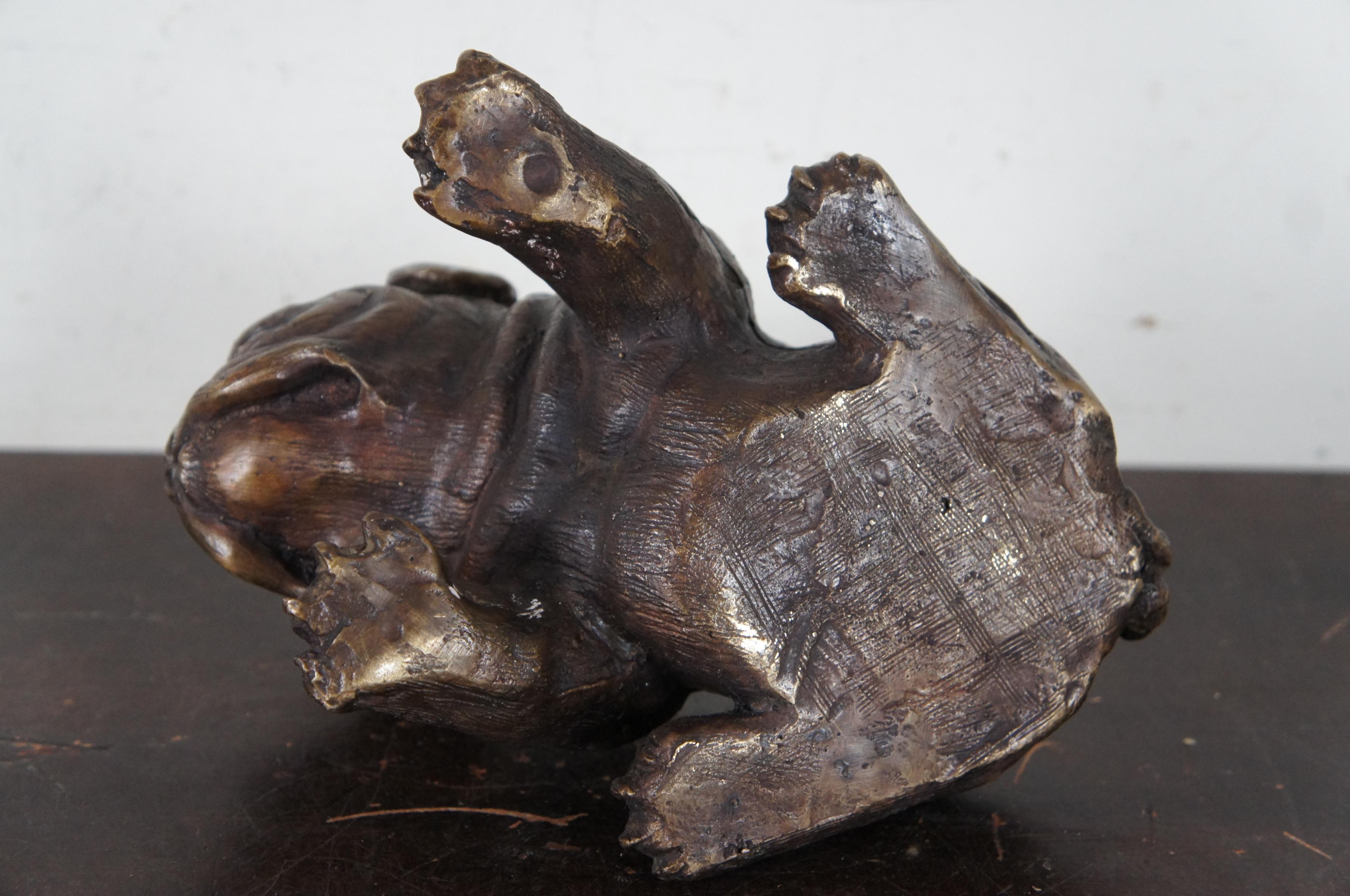 Vintage Bronze Seated Bulldog Puppy Dog Figurine Sculpture Paperweight 3