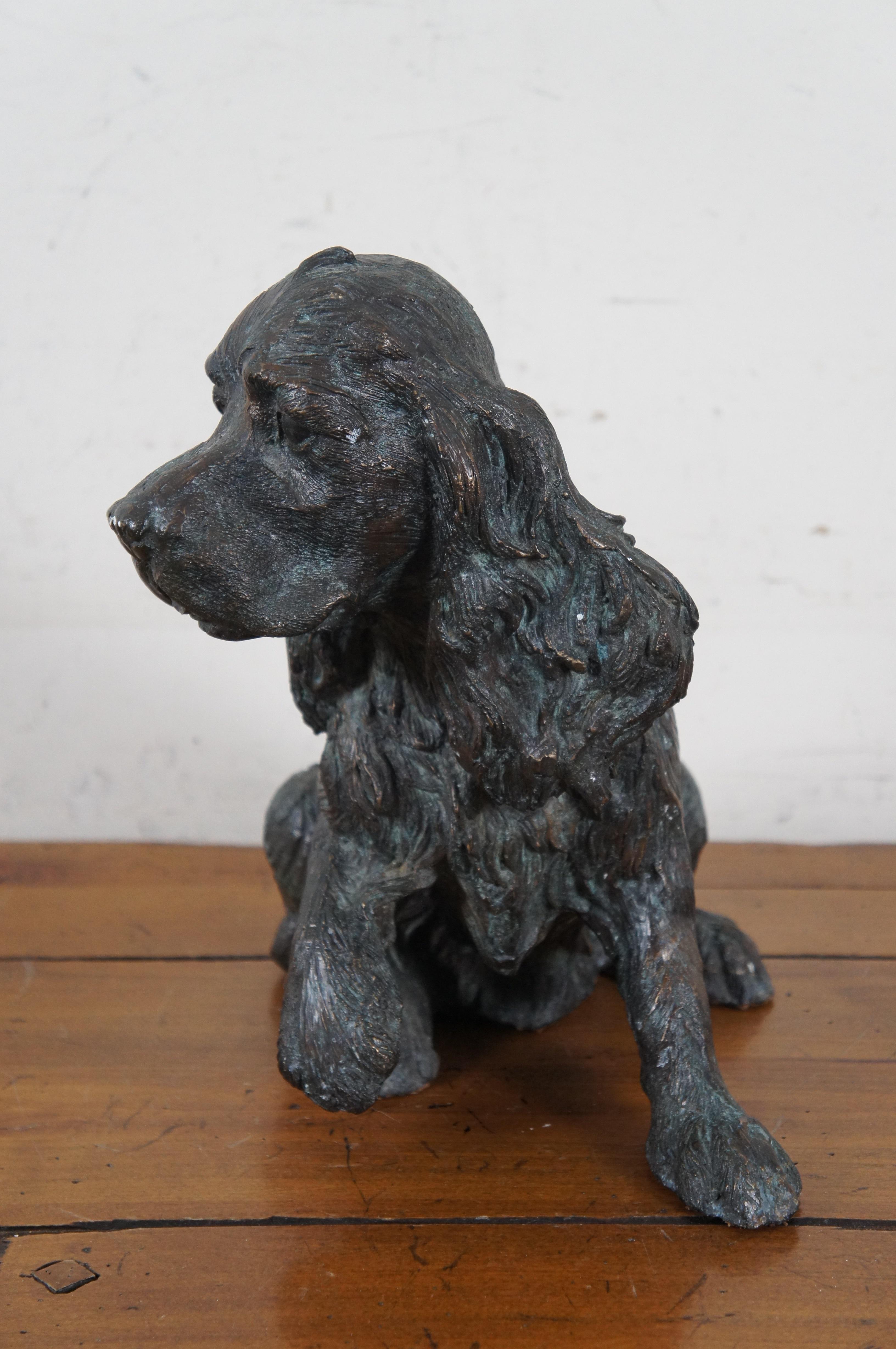 Vintage Bronze Seated English Cocker Spaniel Puppy Dog Statue Sculpture In Good Condition For Sale In Dayton, OH