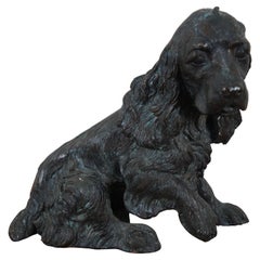 Retro Bronze Seated English Cocker Spaniel Puppy Dog Statue Sculpture