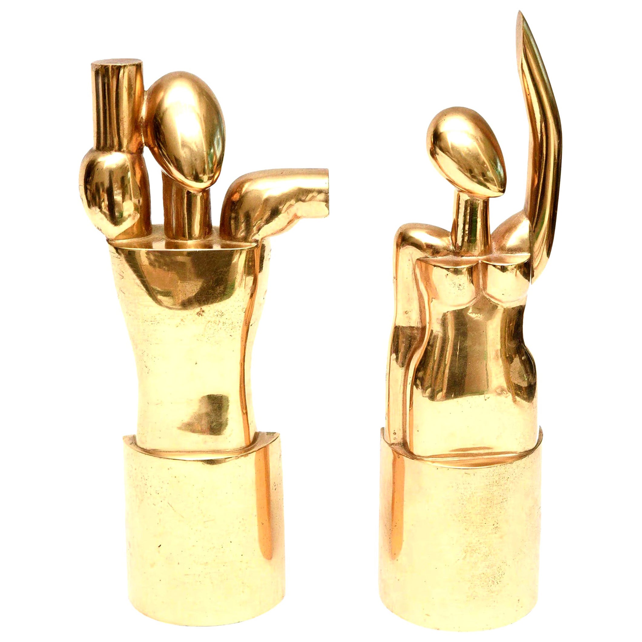 Bronzo vintage firmato e datato Rabaey Sculture cubiste moderniste Coppia di uomini e donne in vendita