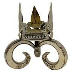 Used Bronze Silverplated Fleur de Lis Candle Holder