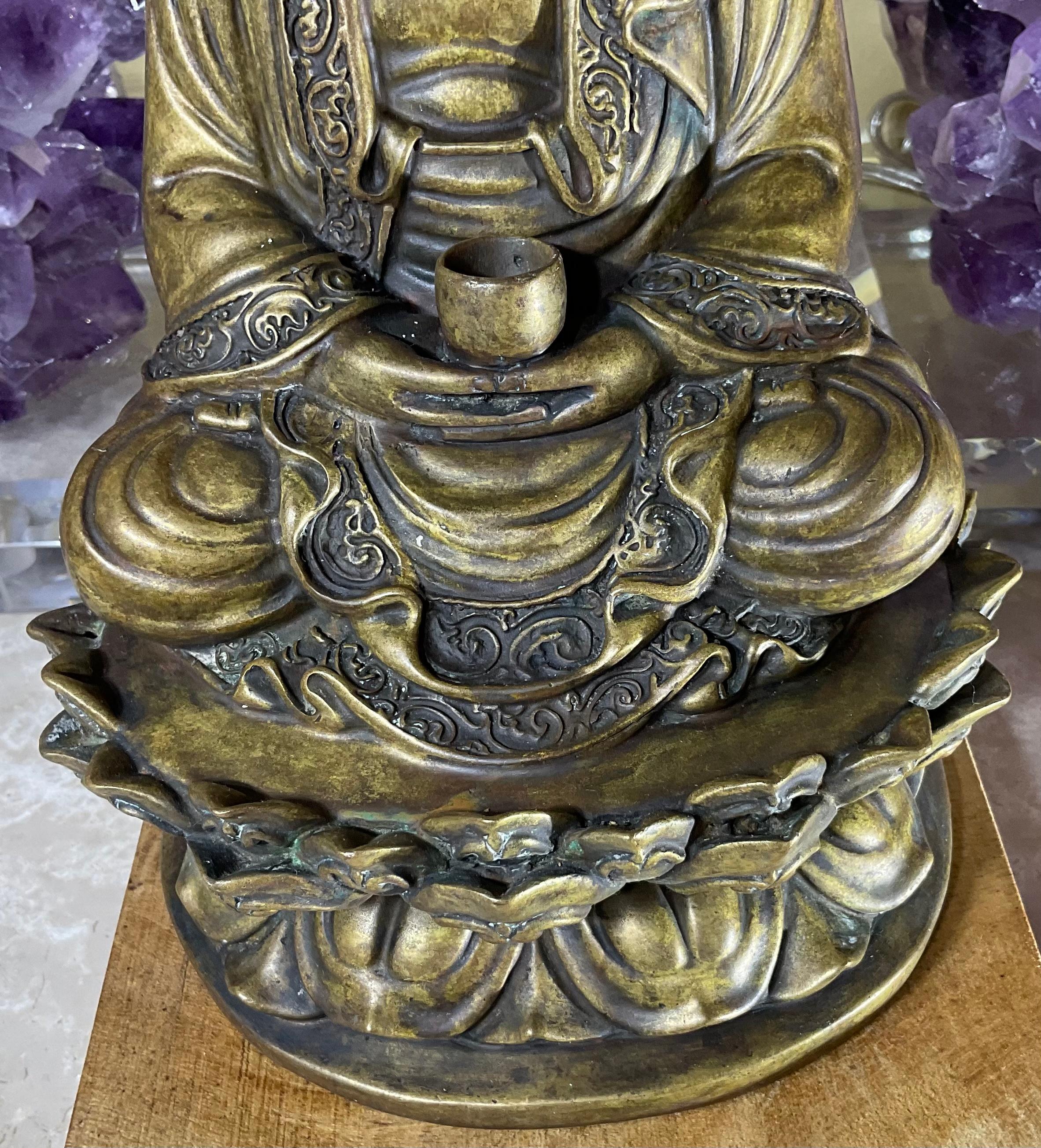 Vintage Bronze Siting Buddha Mounted on Wood Base 6