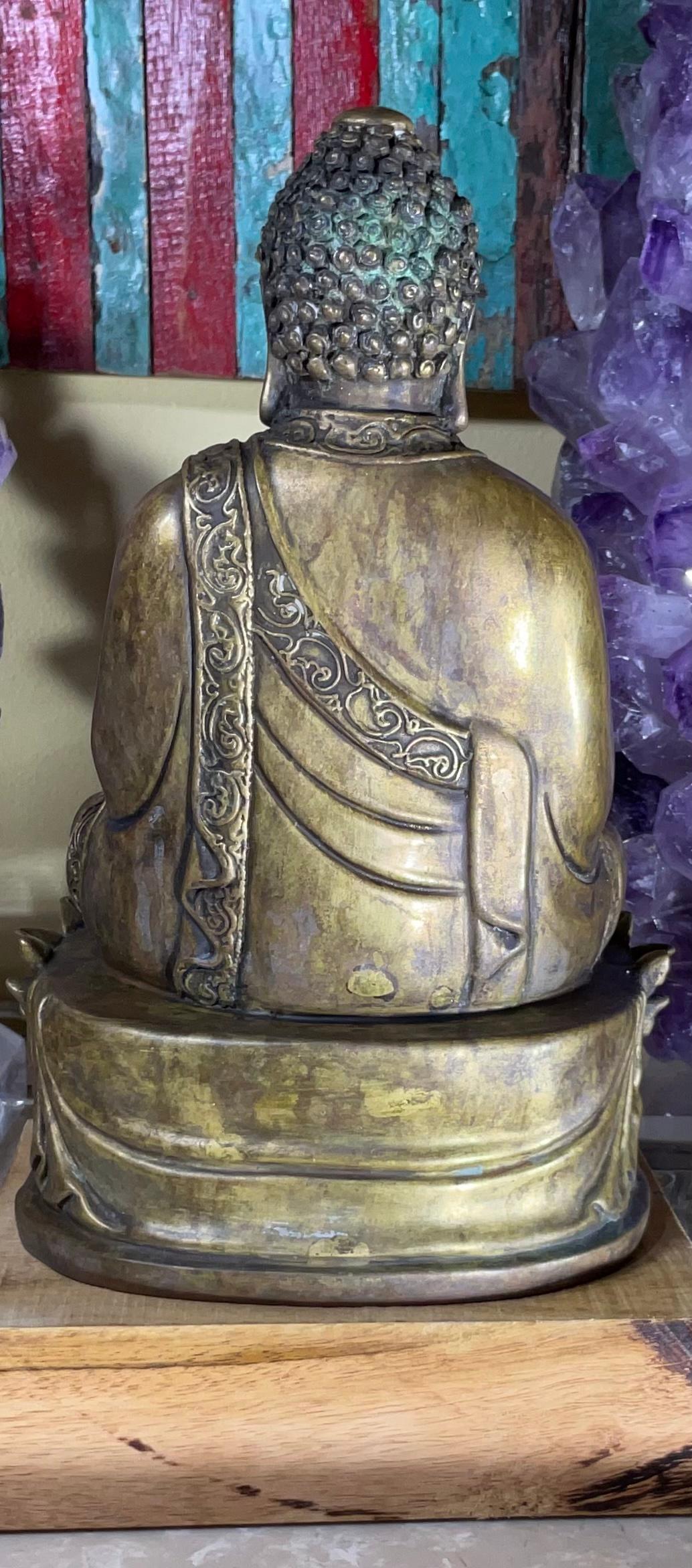 20th Century Vintage Bronze Siting Buddha Mounted on Wood Base