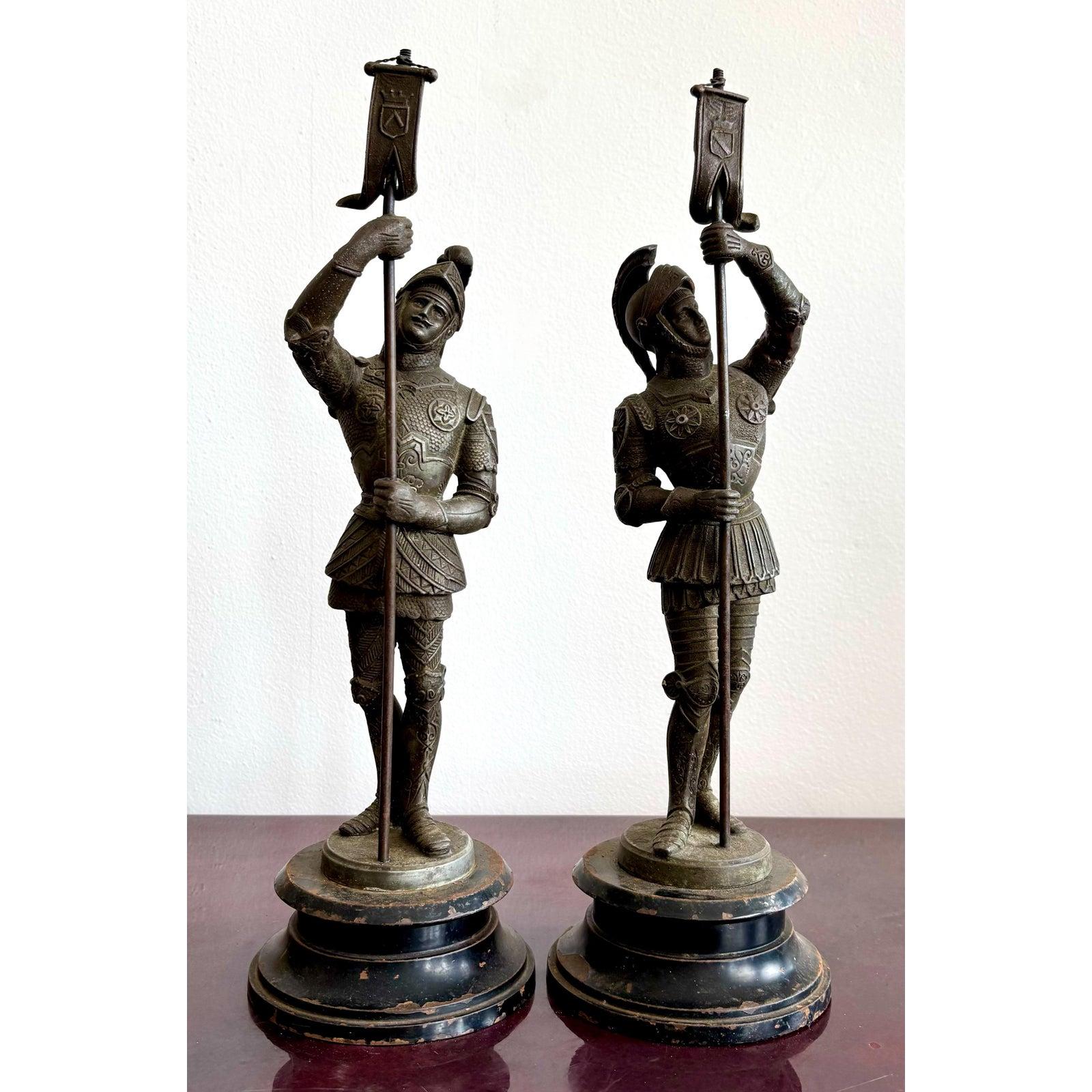 Statua di bronzo vintage di Soilder - Set di 2 in vendita 1