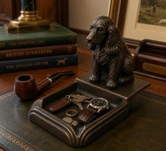 Vintage Bronze Sporting Dog Pipe Stand with Catchall Tray