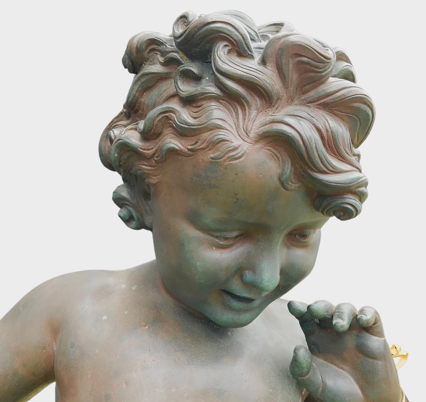 Hand-Crafted Vintage Bronze Statue/Fountain of Boy For Sale