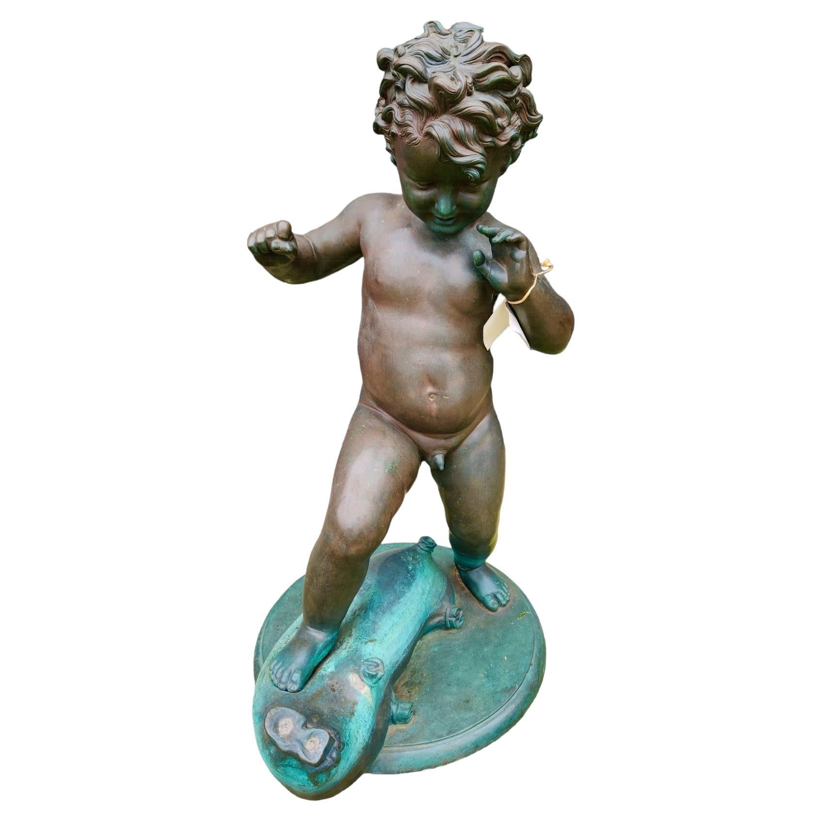 Vintage Bronze Statue/Fountain of Boy For Sale