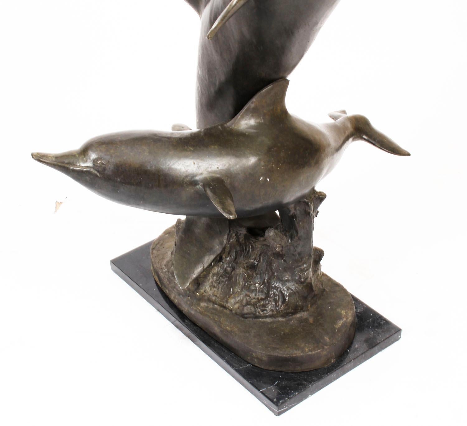Vintage Bronze Statue of Dolphins Riding the Waves, Late 20th Century For Sale 7
