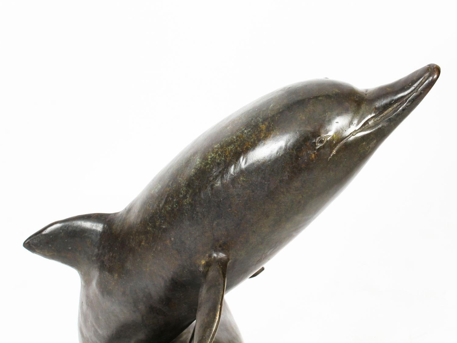 Vintage Bronze Statue of Dolphins Riding the Waves, Late 20th Century For Sale 2