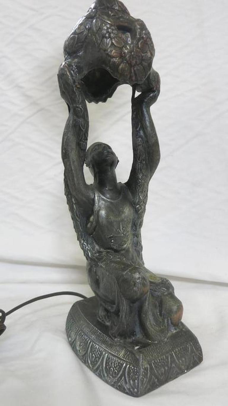 Metal Art Deco Spelter Joan of Arc Table Lamp by La Belle