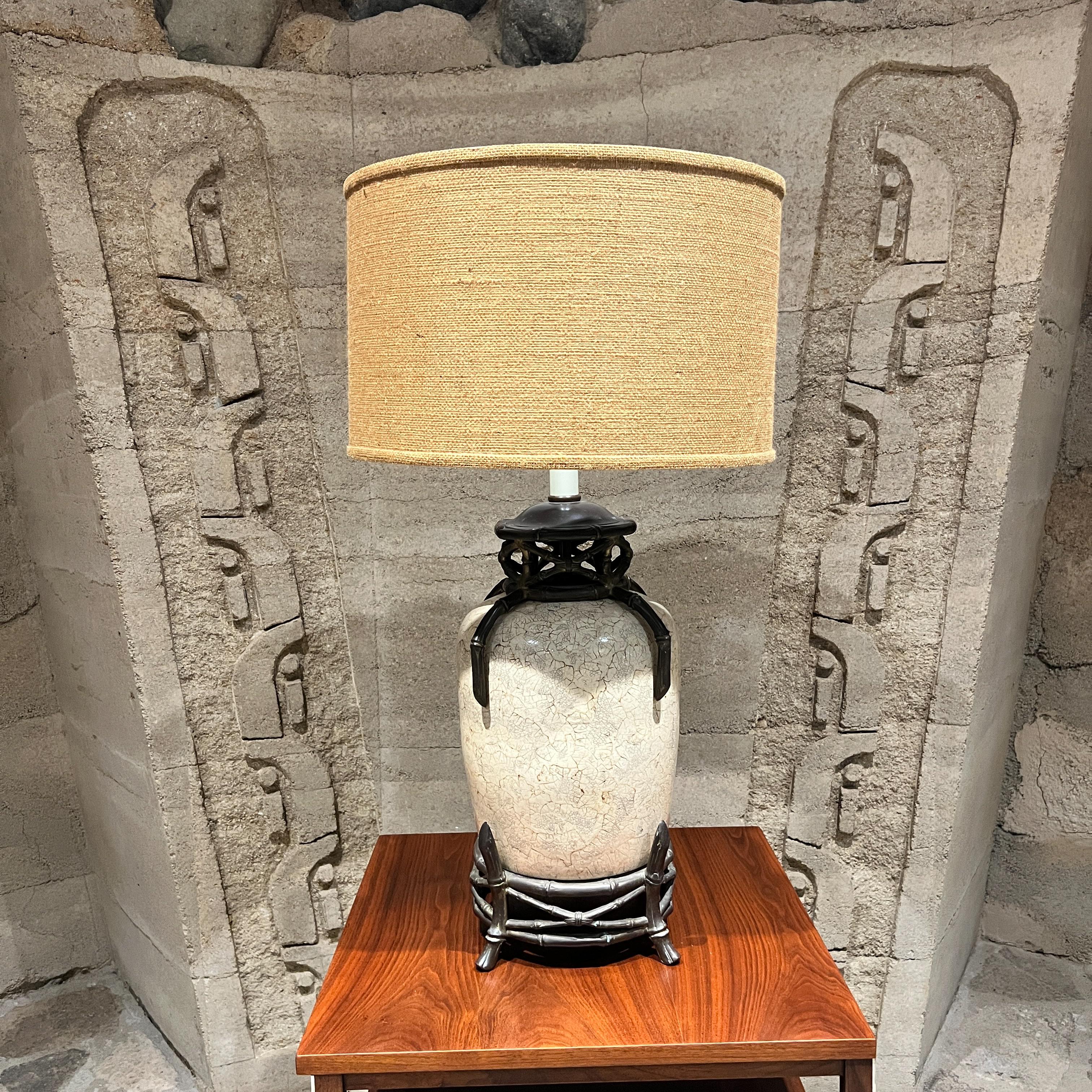 Vintage Bronze Table Lamp Porcelain Egg Shell For Sale 6