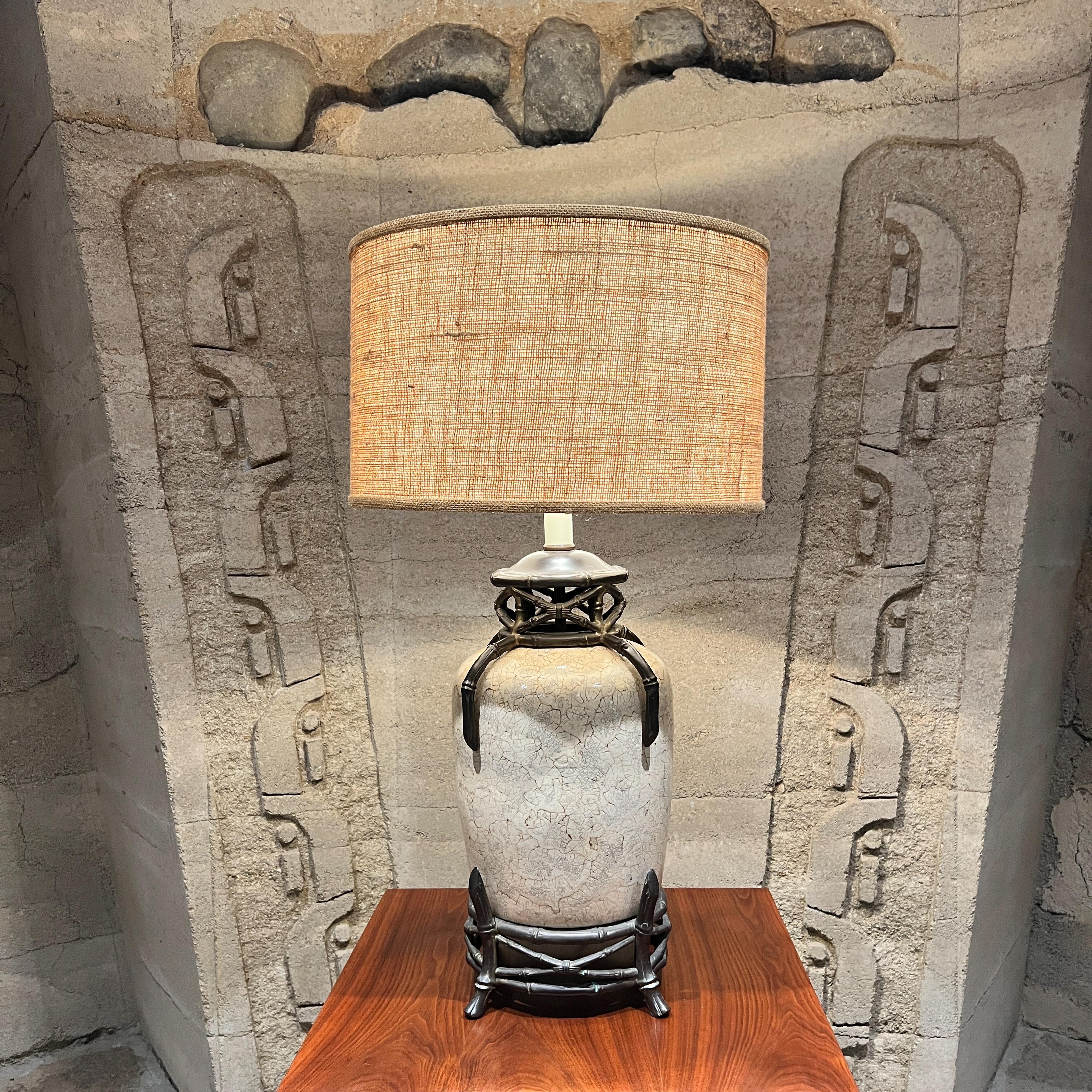 Vintage Bronze Table Lamp Porcelain Egg Shell For Sale 7