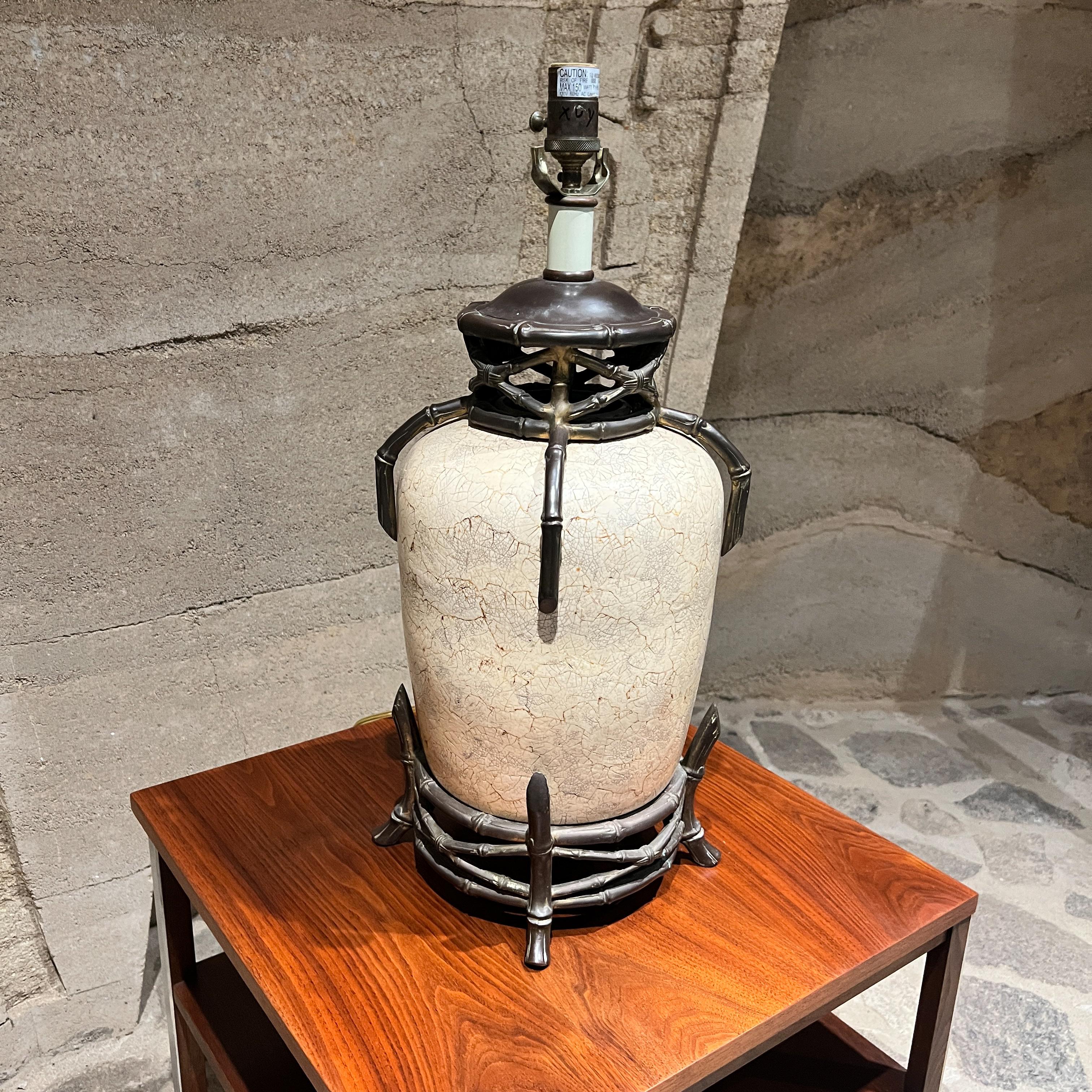 20th Century Vintage Bronze Table Lamp Porcelain Egg Shell For Sale