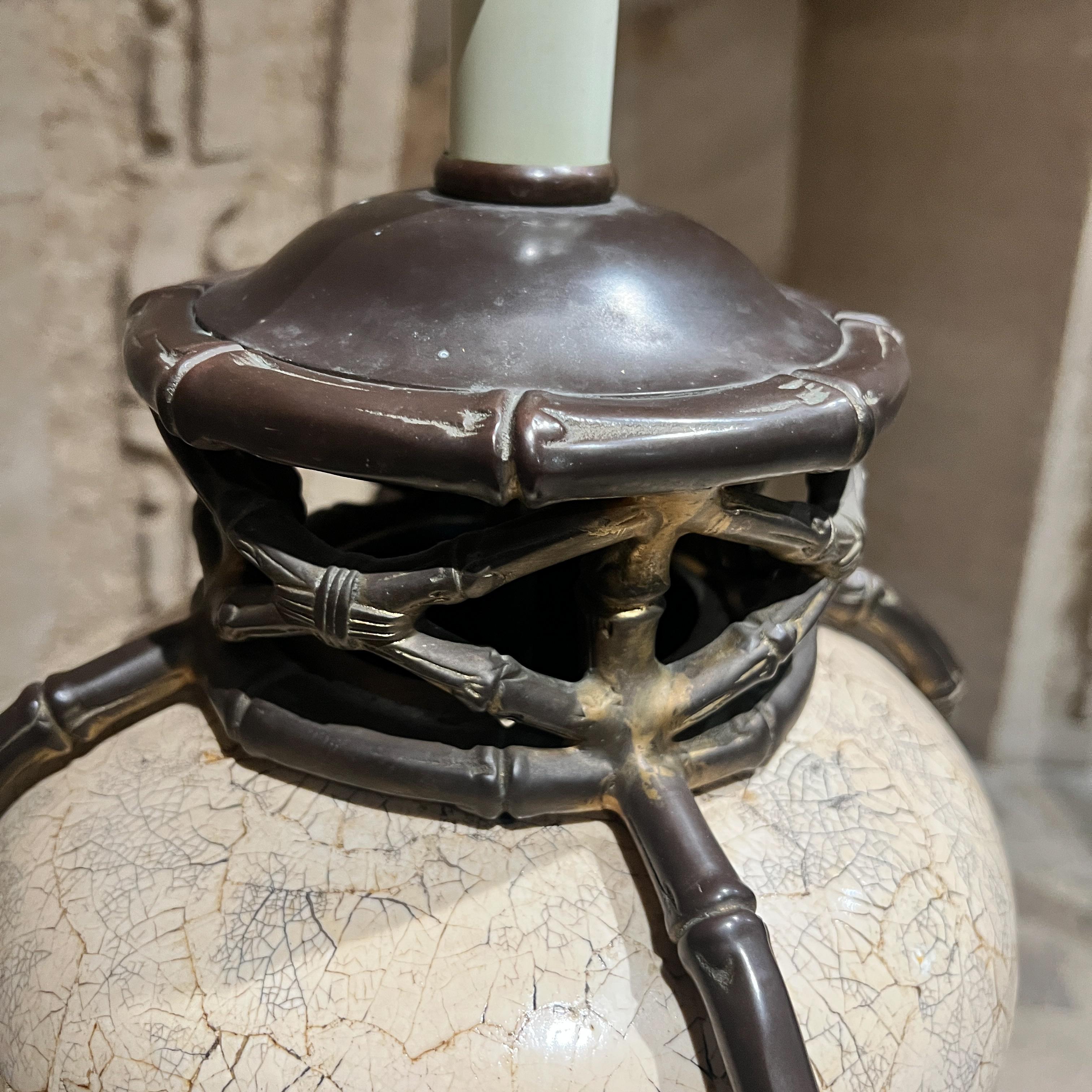 Vintage Bronze Table Lamp Porcelain Egg Shell For Sale 3