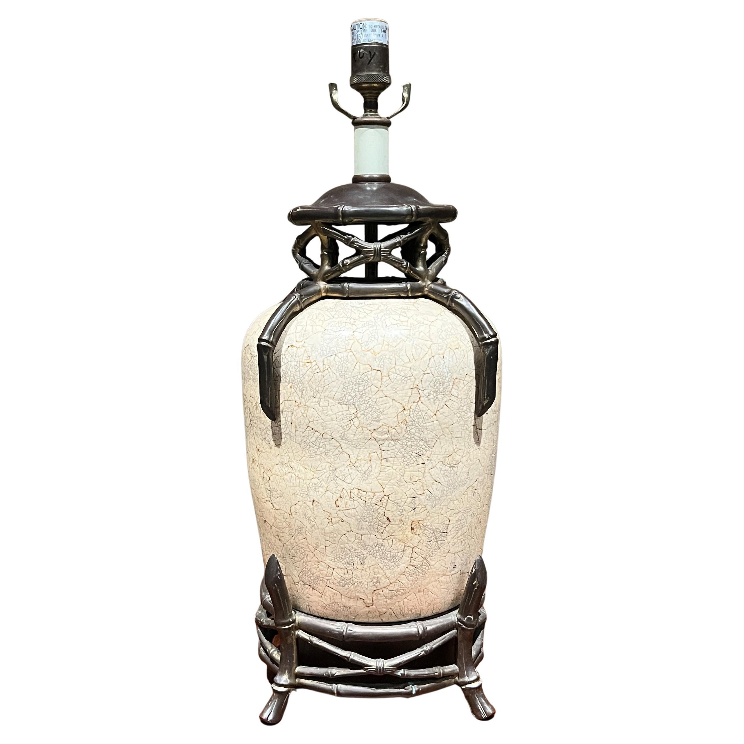 Vintage Bronze Table Lamp Porcelain Egg Shell