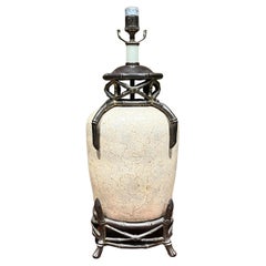 Vintage Bronze Table Lamp Porcelain Egg Shell