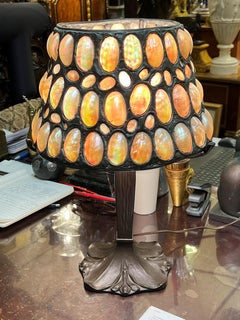 Vintage Bronze Table Lamp with Seashell Leaded Shade