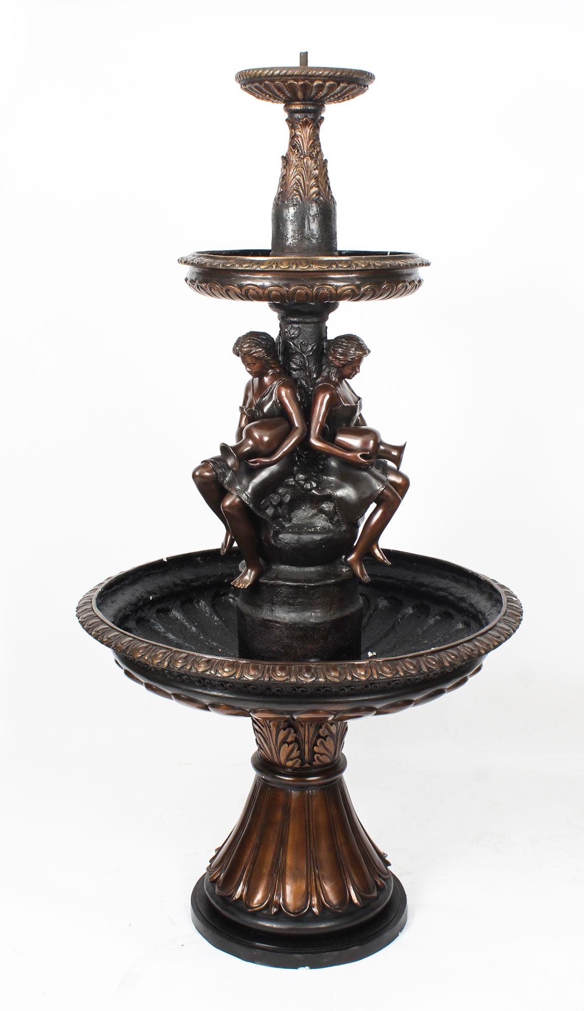 Vintage Bronze Three-Tier Free Standing or Pond Garden Fountain, 20th Century For Sale 2