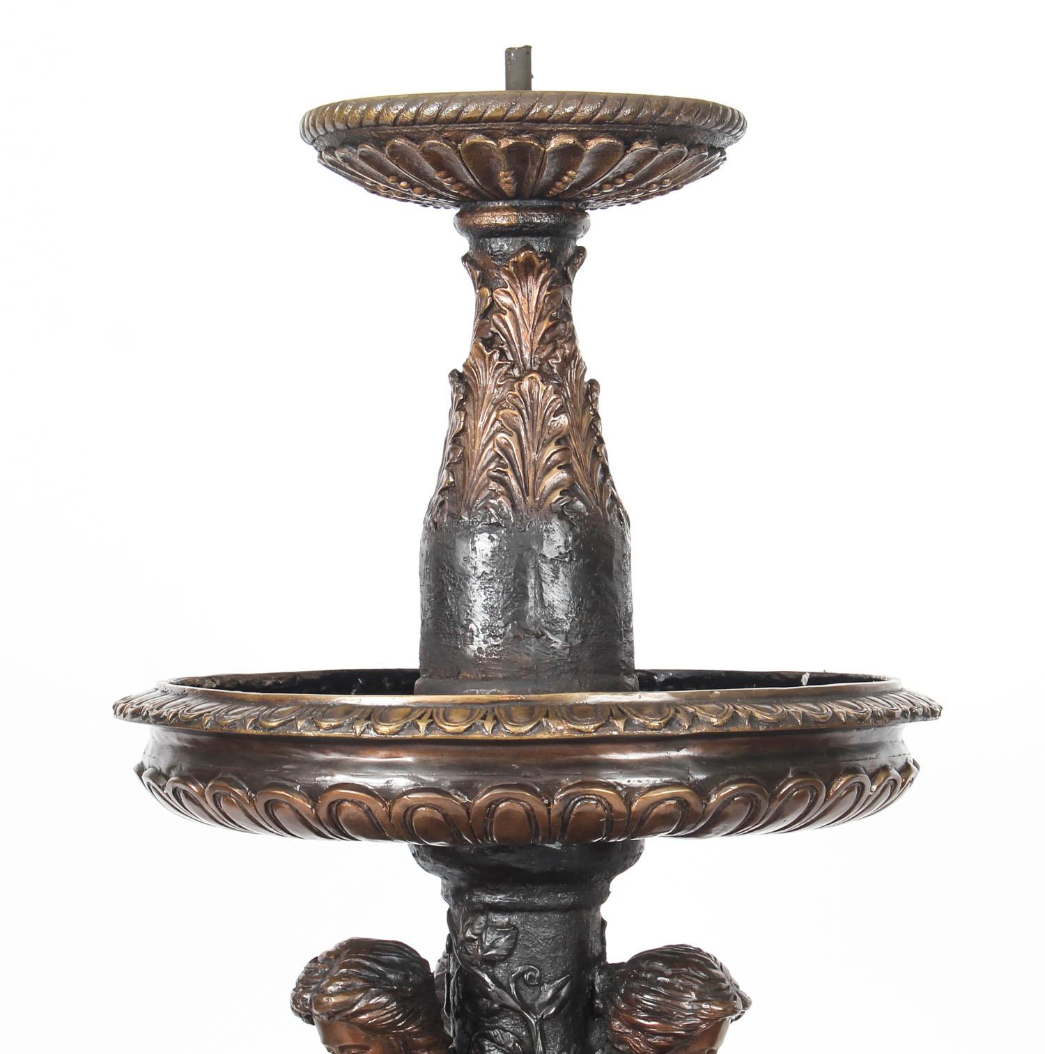 Victorian Vintage Bronze Three-Tier Free Standing or Pond Garden Fountain, 20th Century For Sale