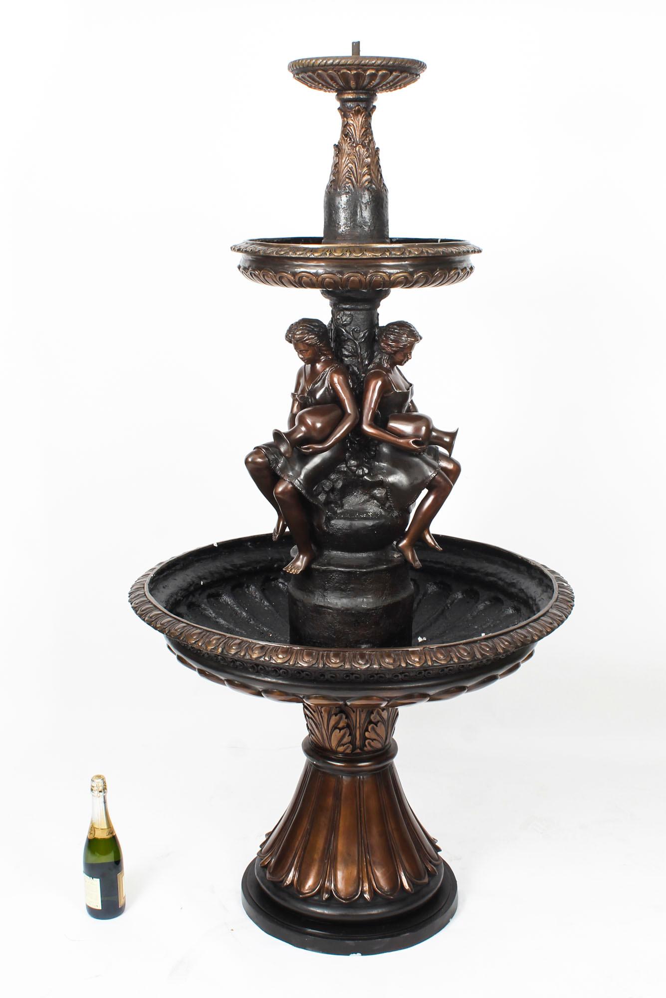 Vintage Bronze Three-Tier Free Standing or Pond Garden Fountain, 20th Century For Sale 1
