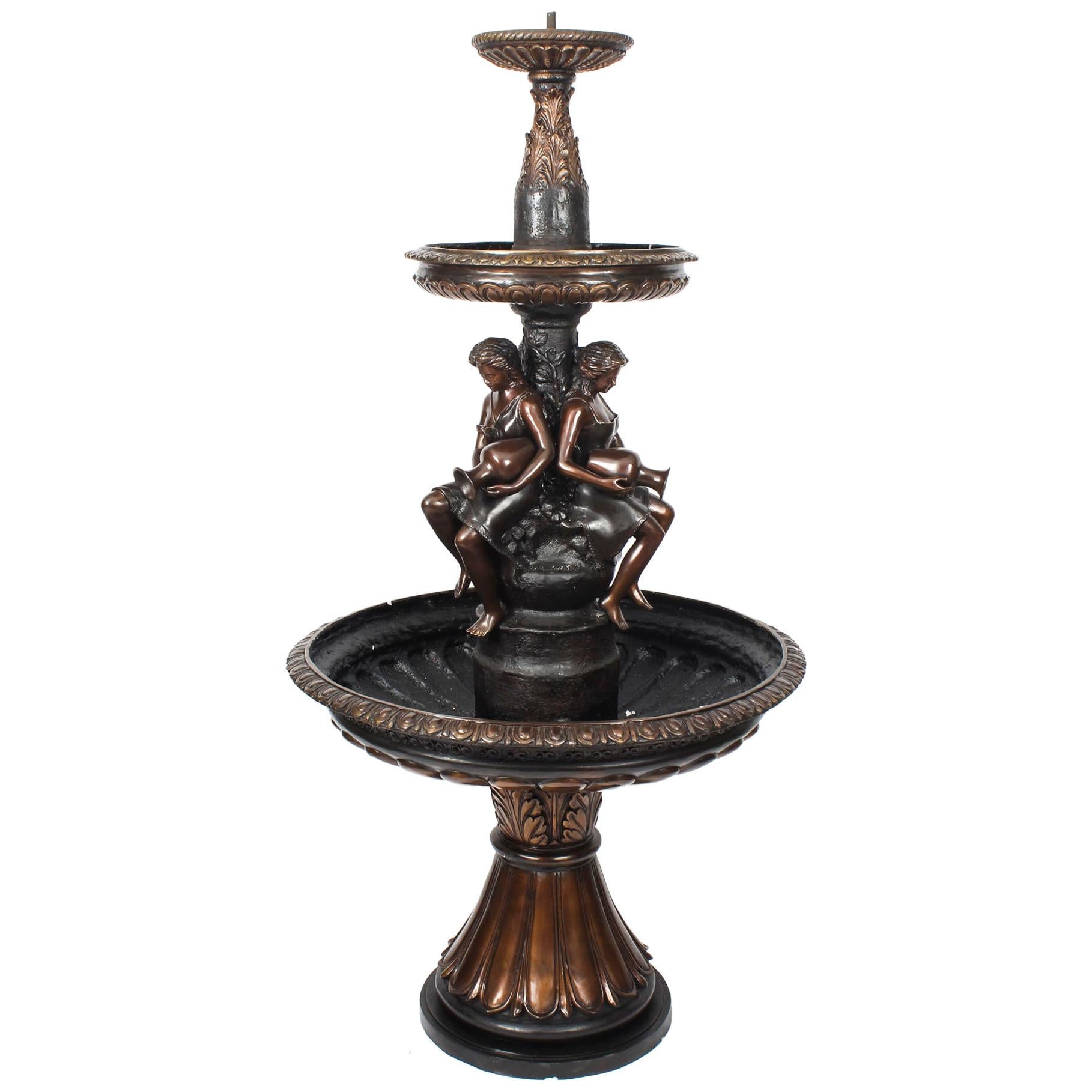 Vintage Bronze Three-Tier Free Standing or Pond Garden Fountain, 20th Century