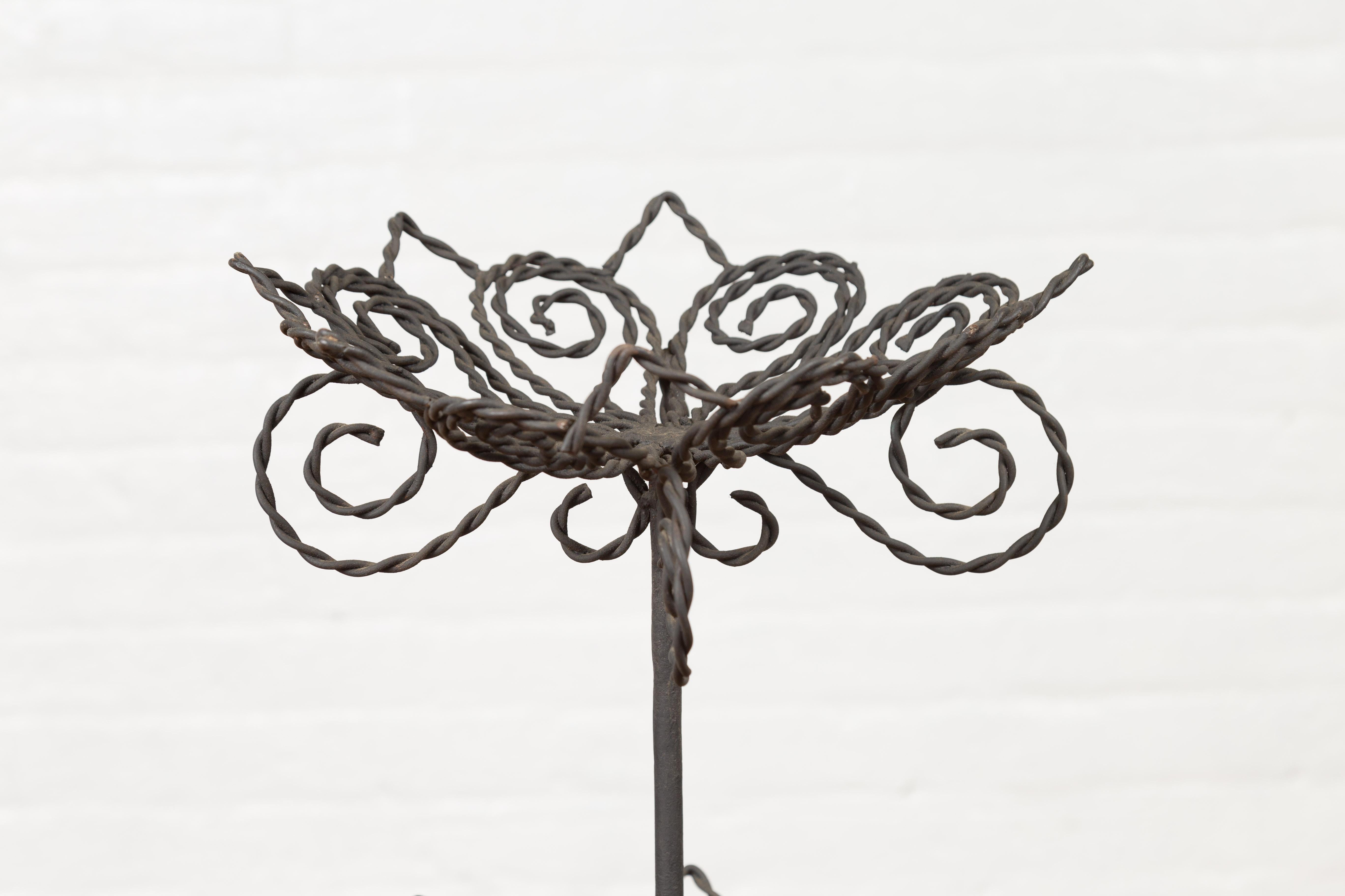 20th Century Vintage Bronze Three-Tiered Stand with Dark Patina and Scrolled Motifs For Sale