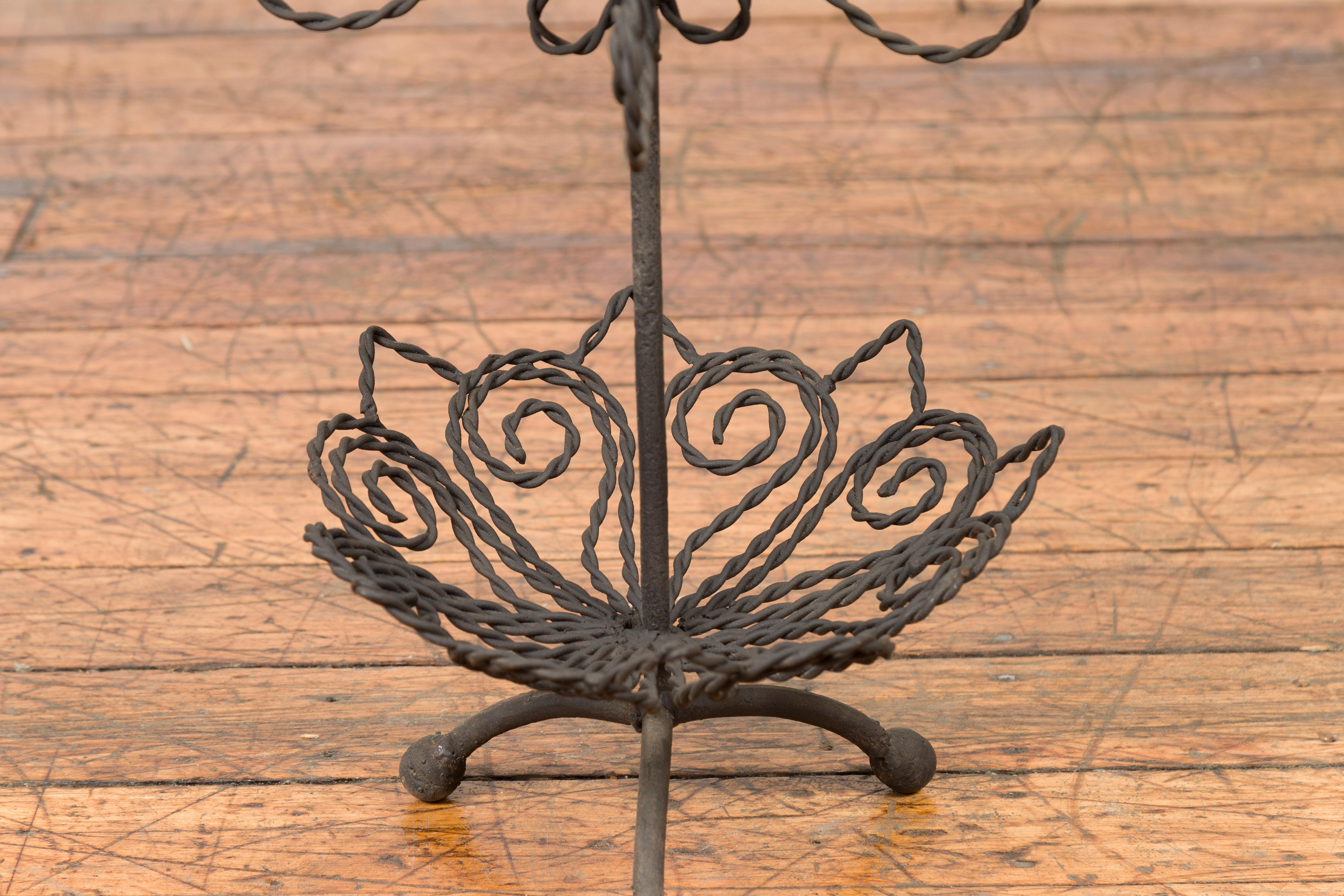 Vintage Bronze Three-Tiered Stand with Dark Patina and Scrolled Motifs For Sale 2
