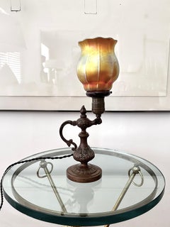 Vintage Bronze Tiffany Style Table / Wall Lamp With Steuben Shade